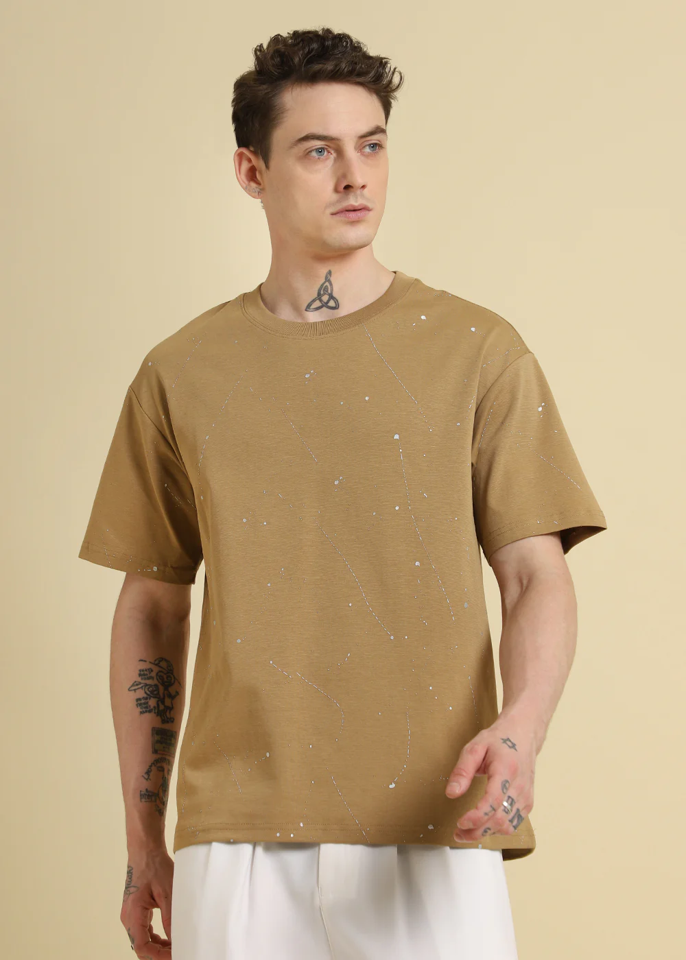 Ochre Brown Splatter Oversized T-shirt - Image 3