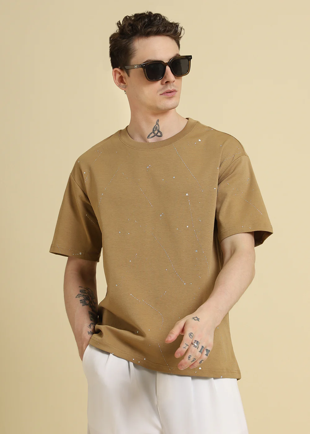 Ochre Brown Splatter Oversized T-shirt - Image 6