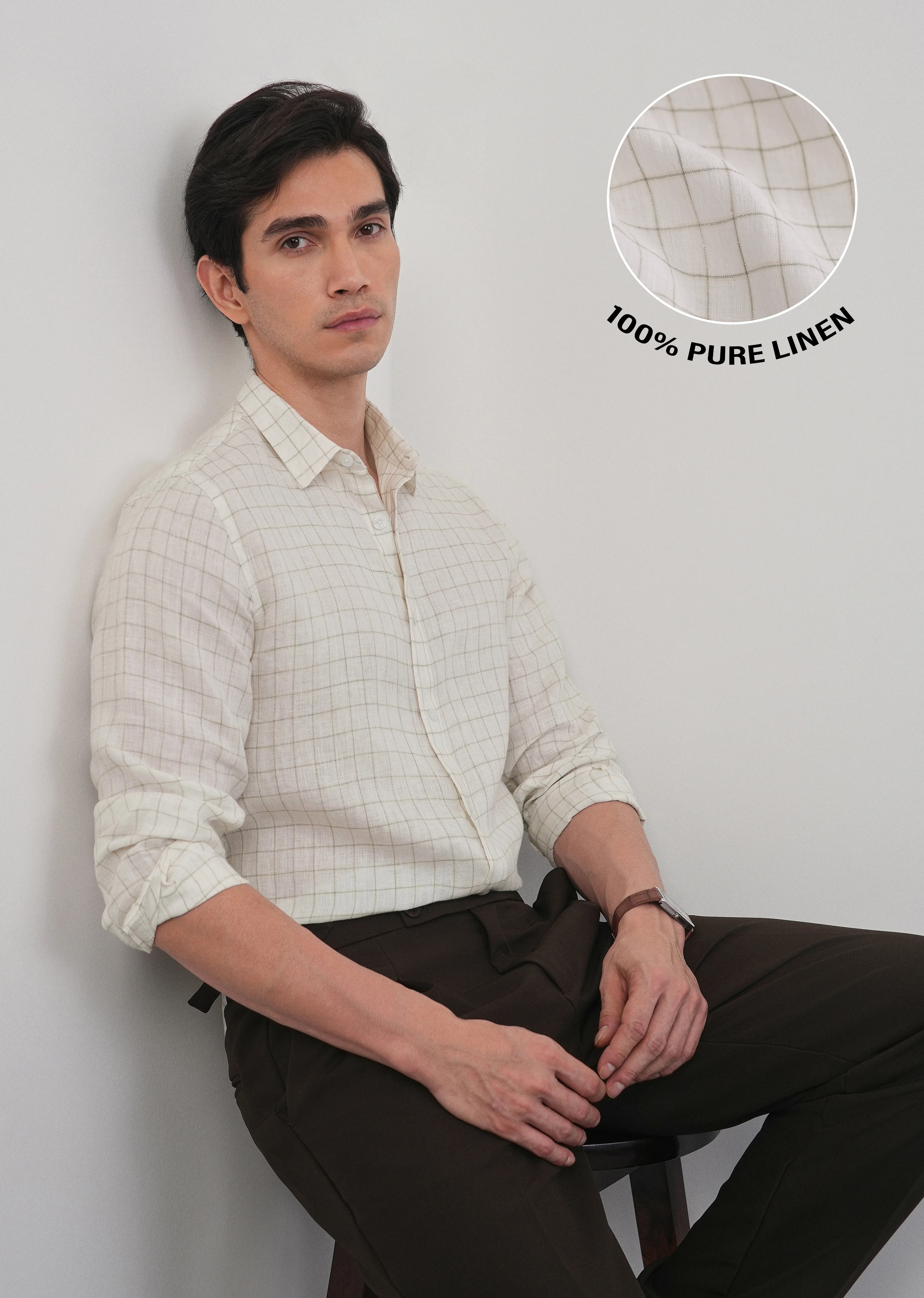 Off-White 100% Pure Linen Check Shirt - Image 11