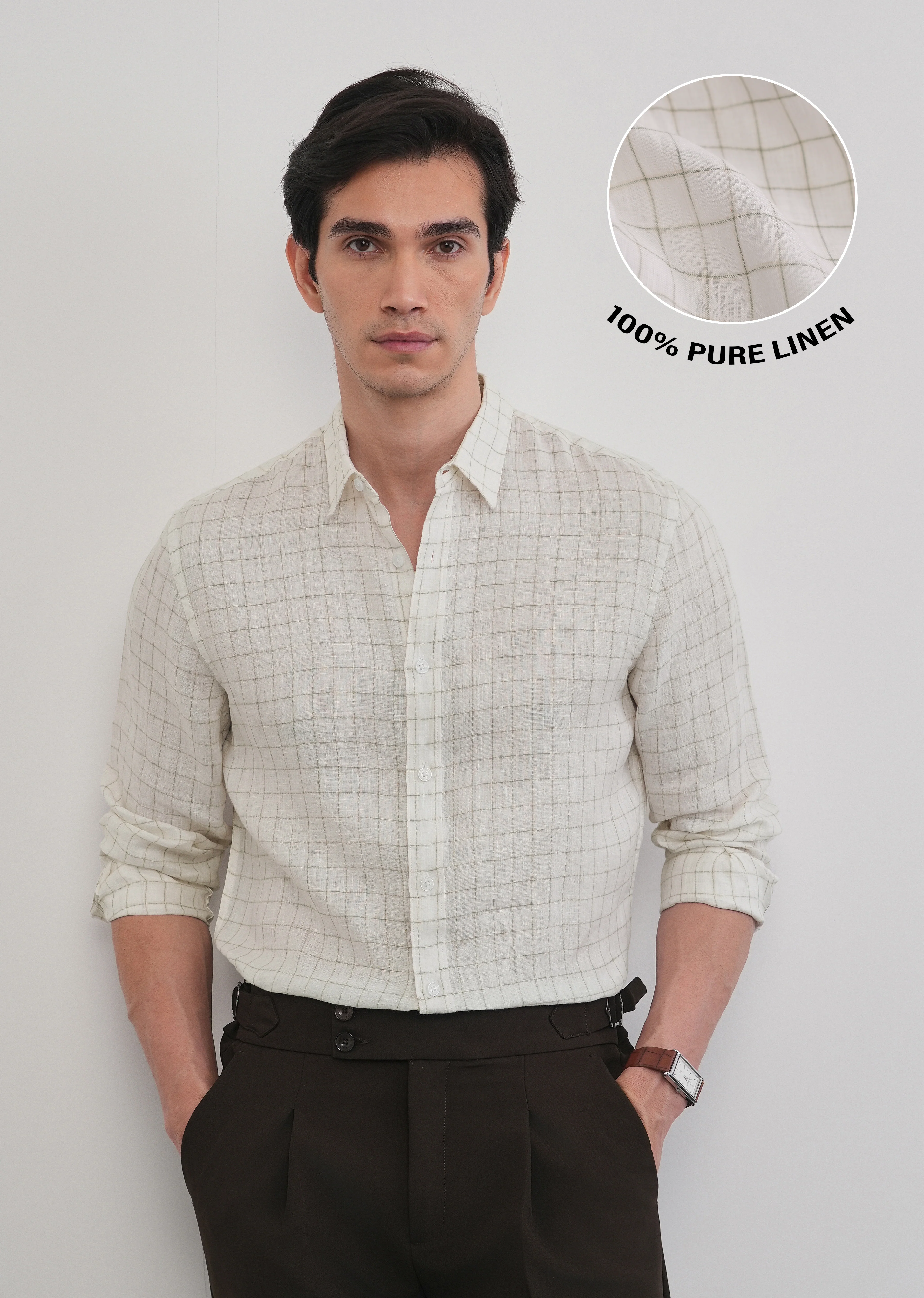 Off-White 100% Pure Linen Check Shirt - Image 2