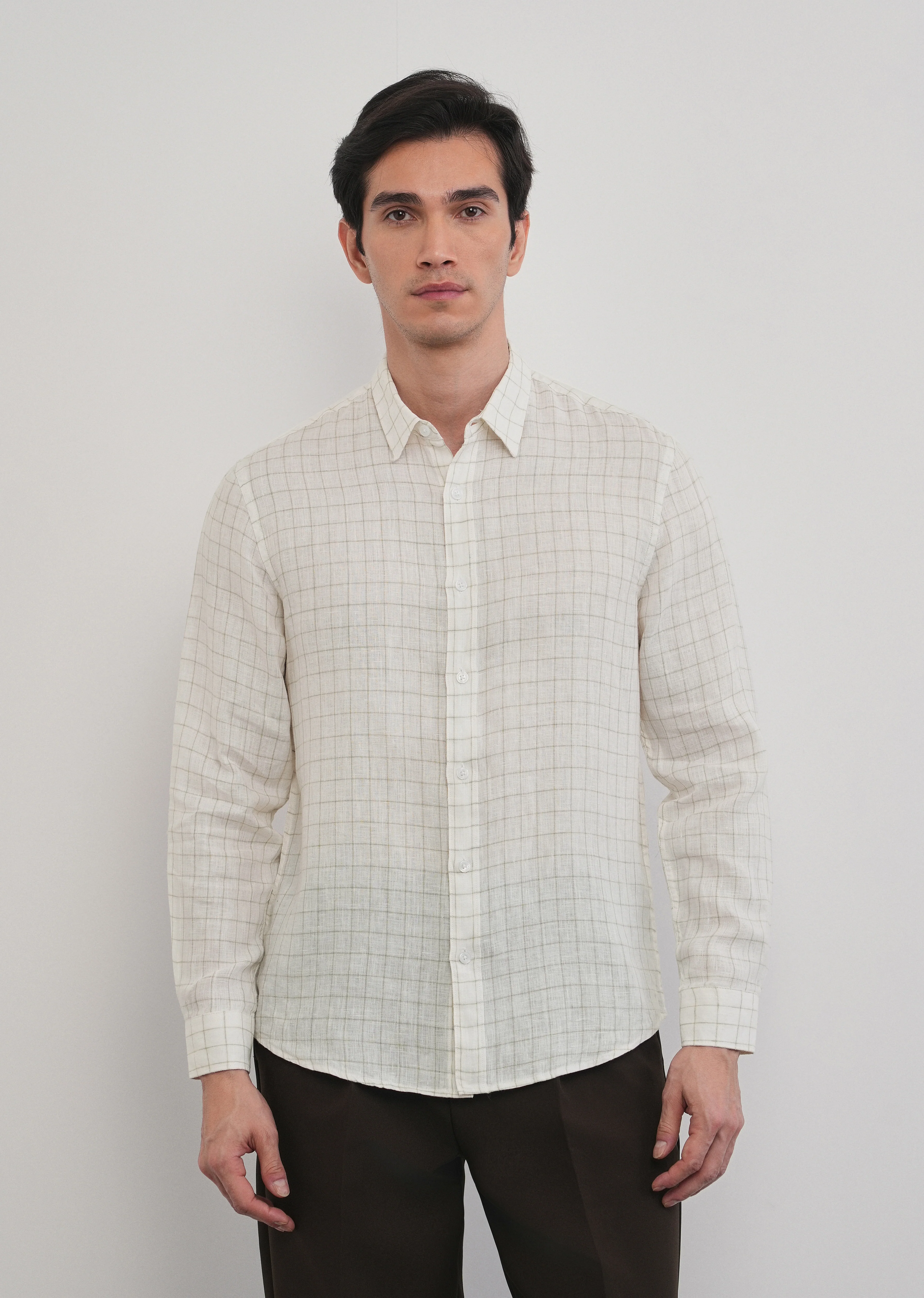 Off-White 100% Pure Linen Check Shirt - Image 6