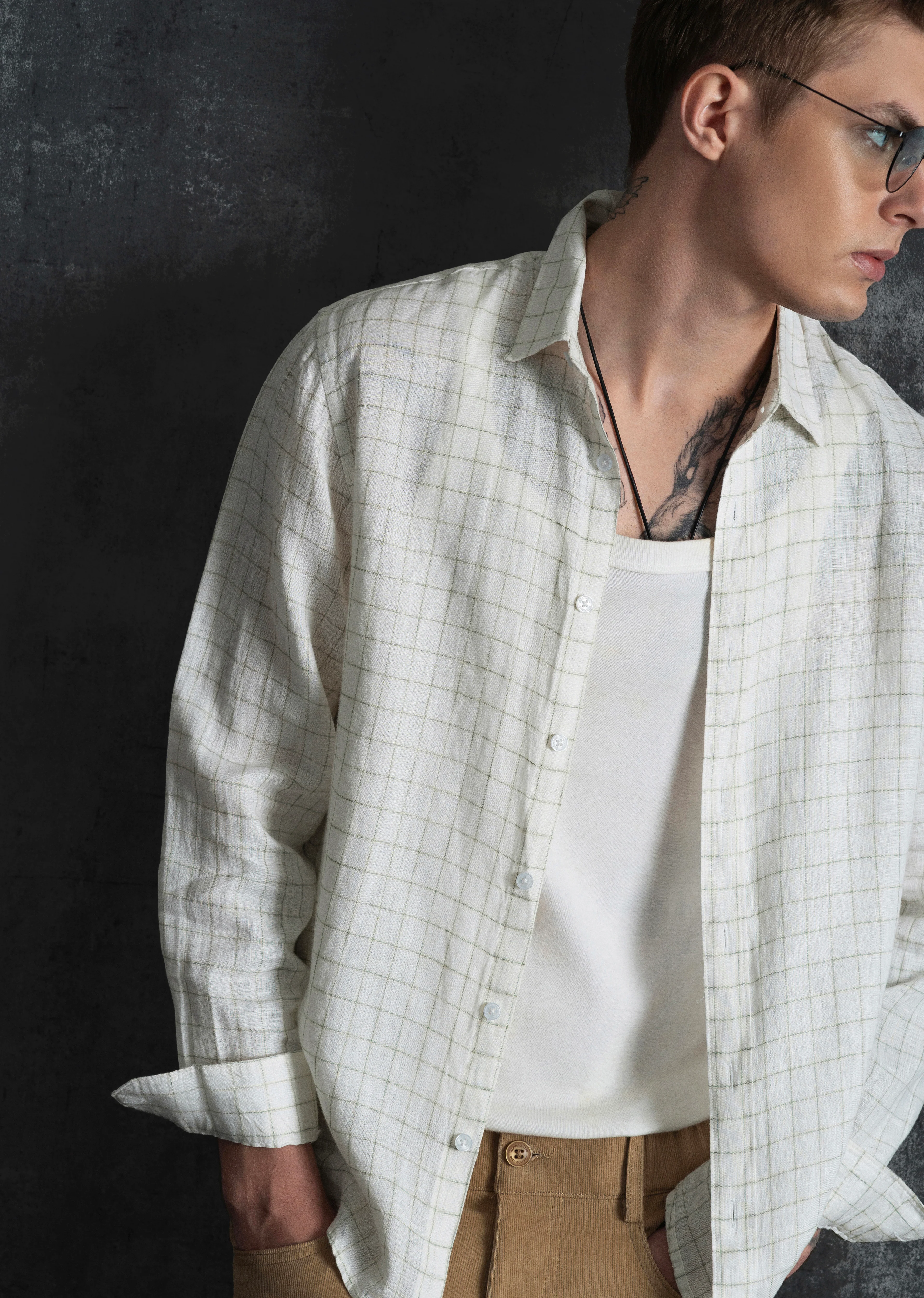 Off-White 100% Pure Linen Check Shirt - Image 9