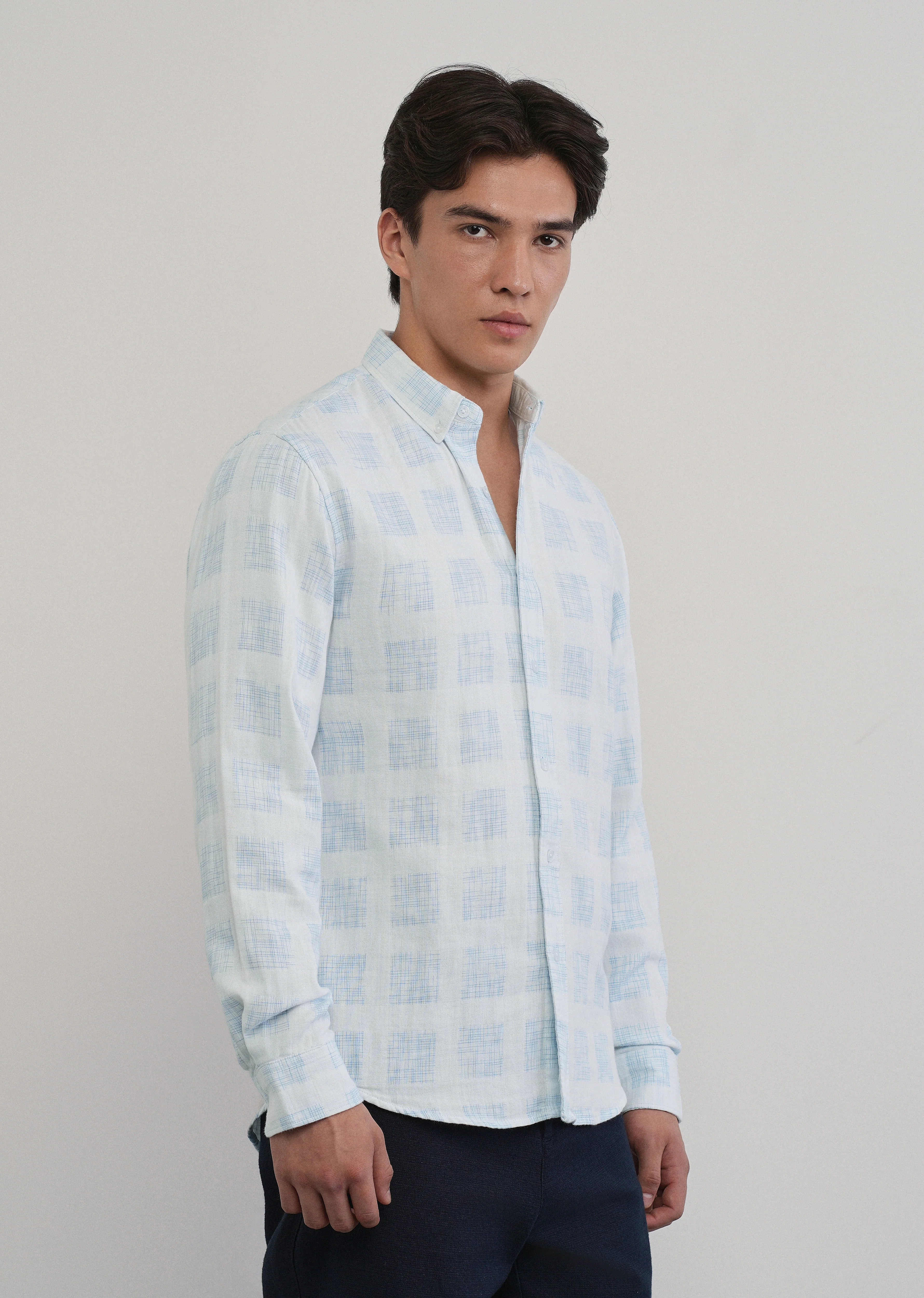 Off-White Broken Check Cotton Linen Shirt - Image 4