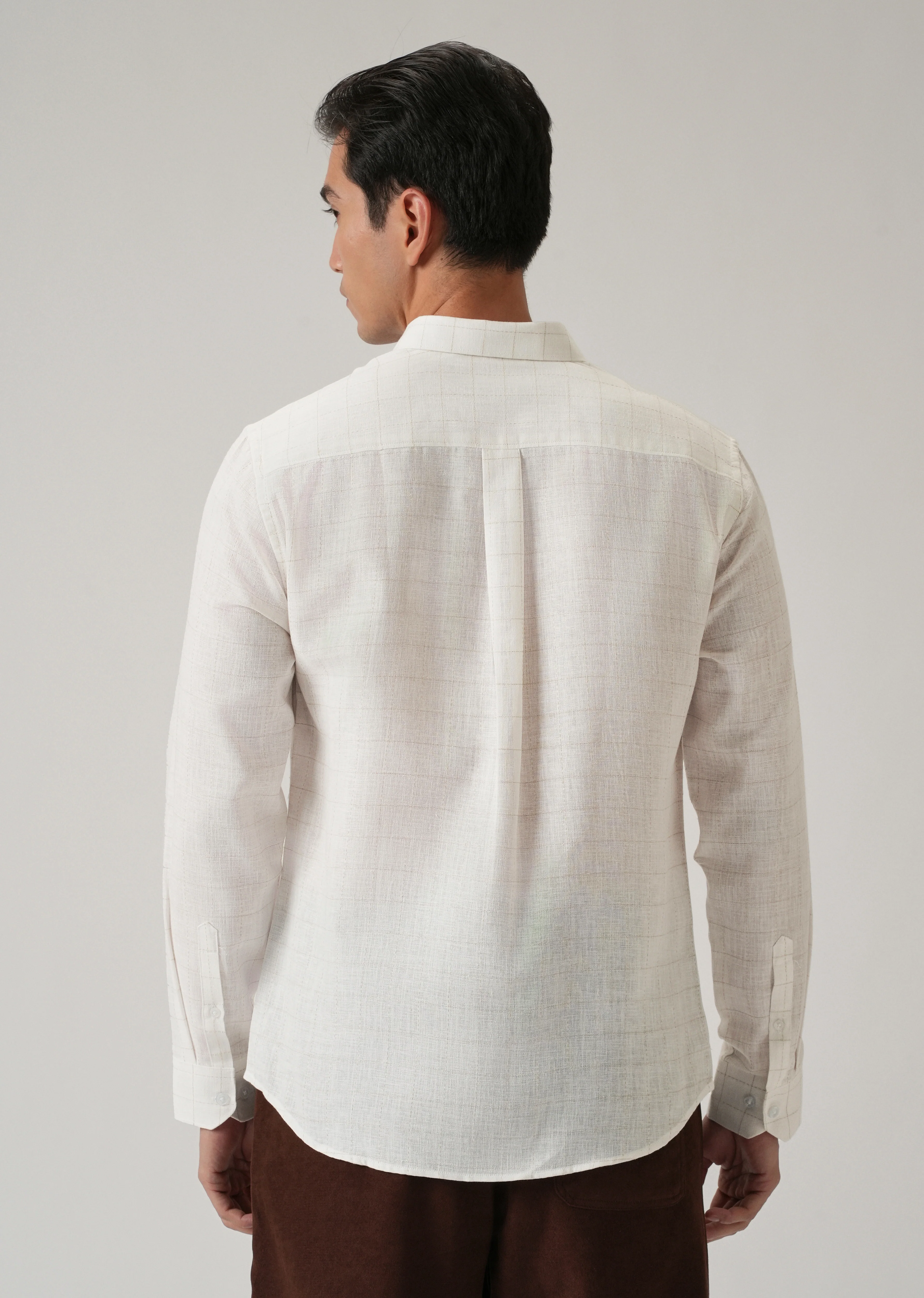 Off White Check Linen Shirt - Image 2