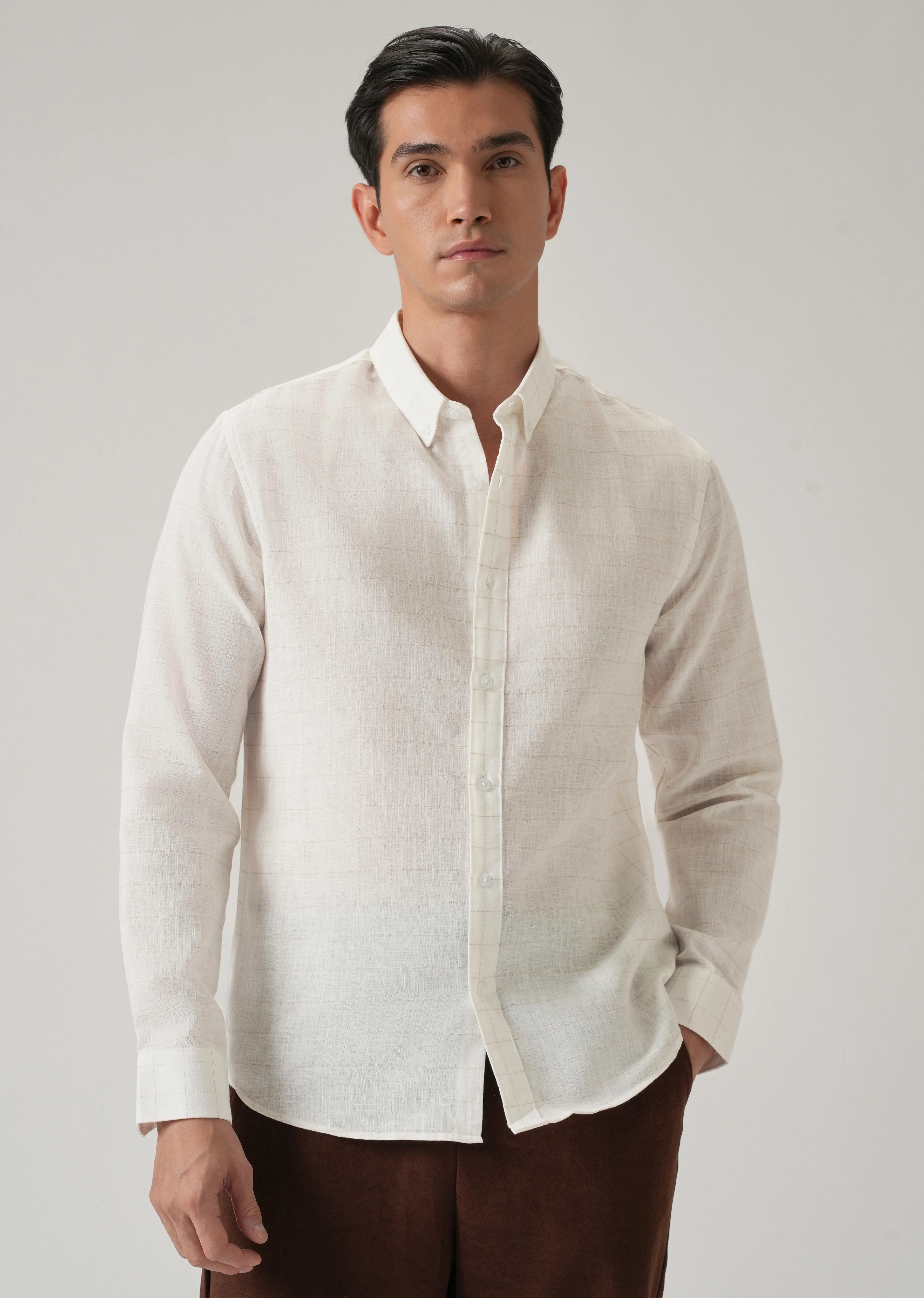 Off White Check Linen Shirt - Image 3