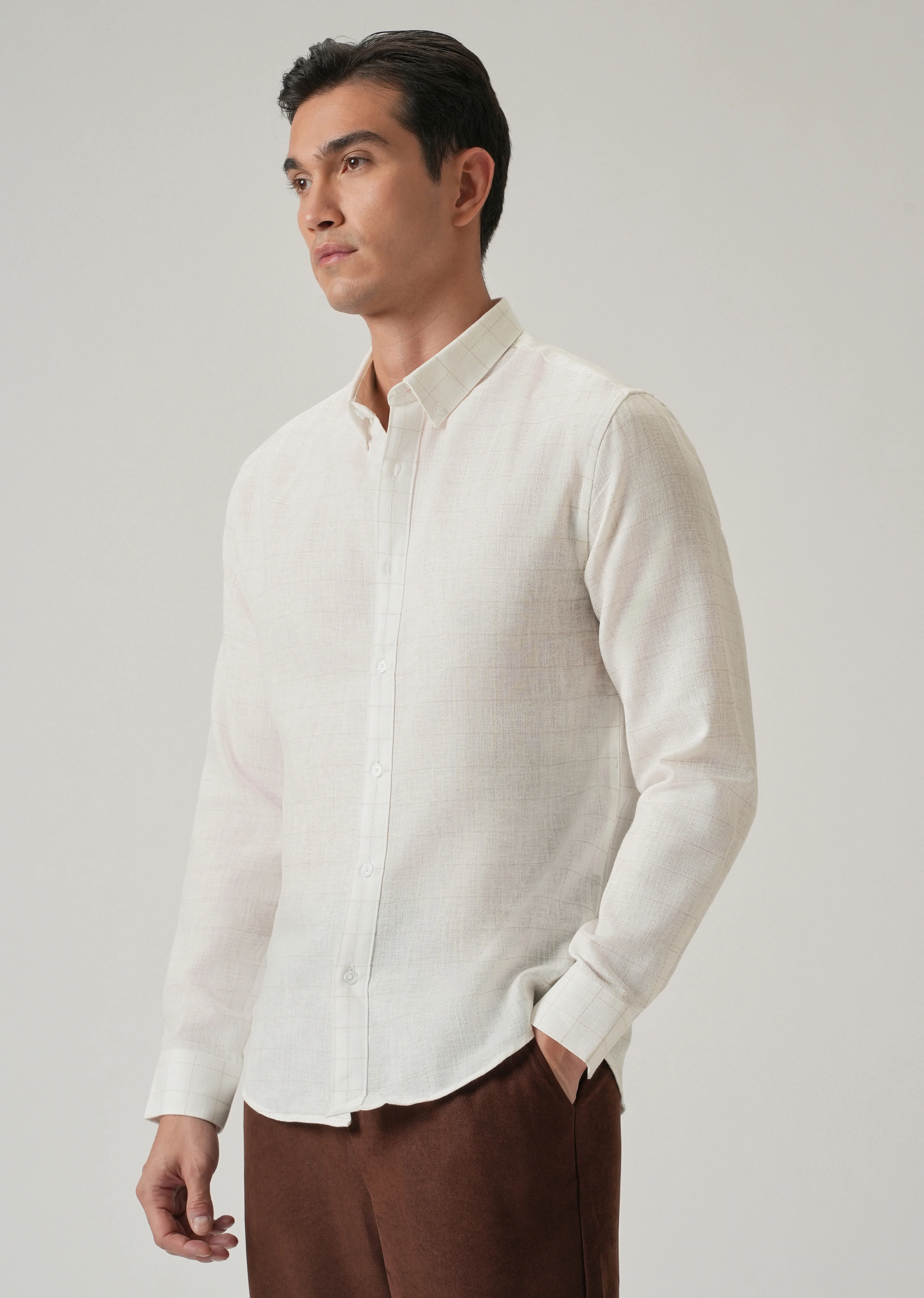 Off White Check Linen Shirt - Image 4