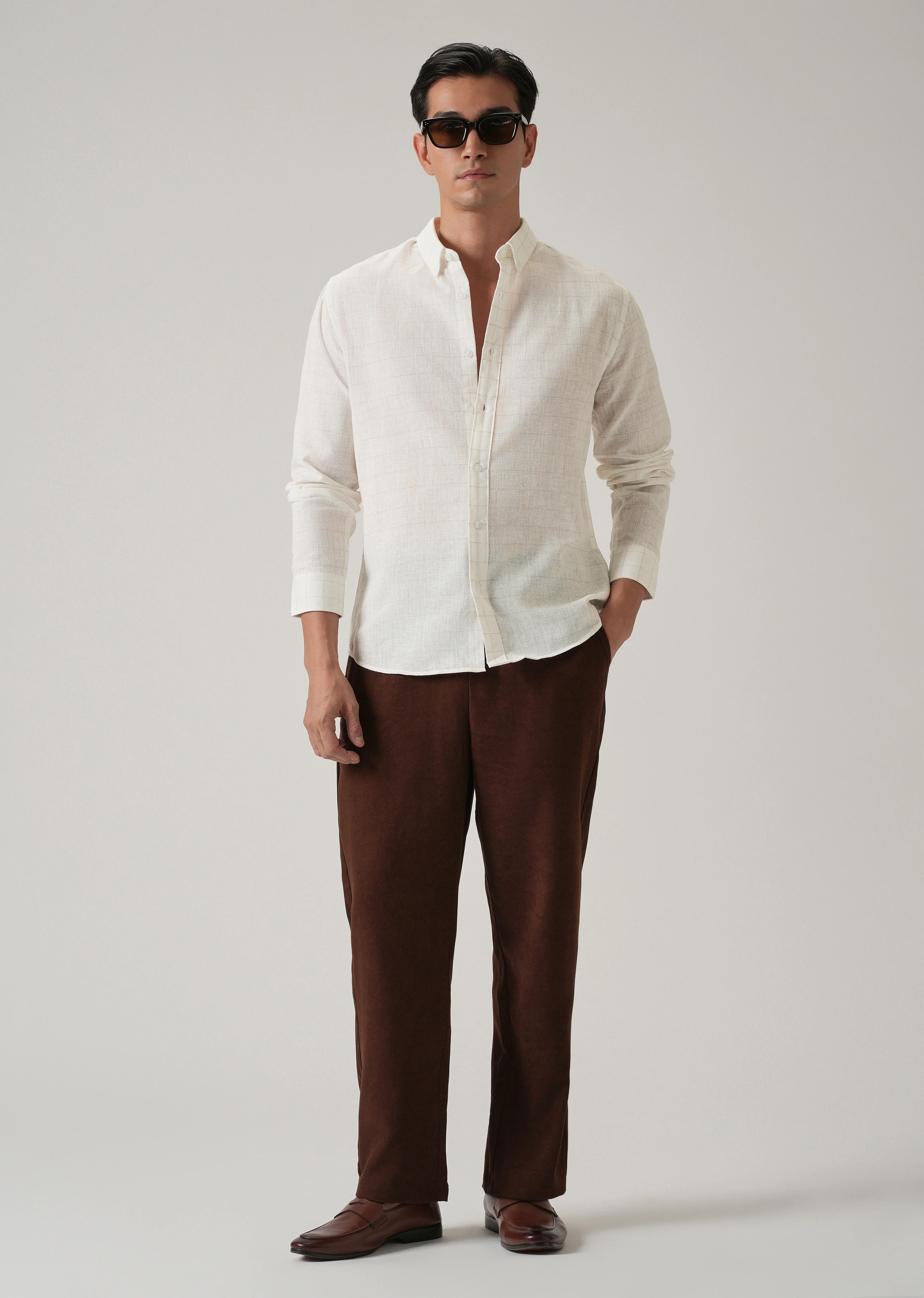 Off White Check Linen Shirt - Image 6