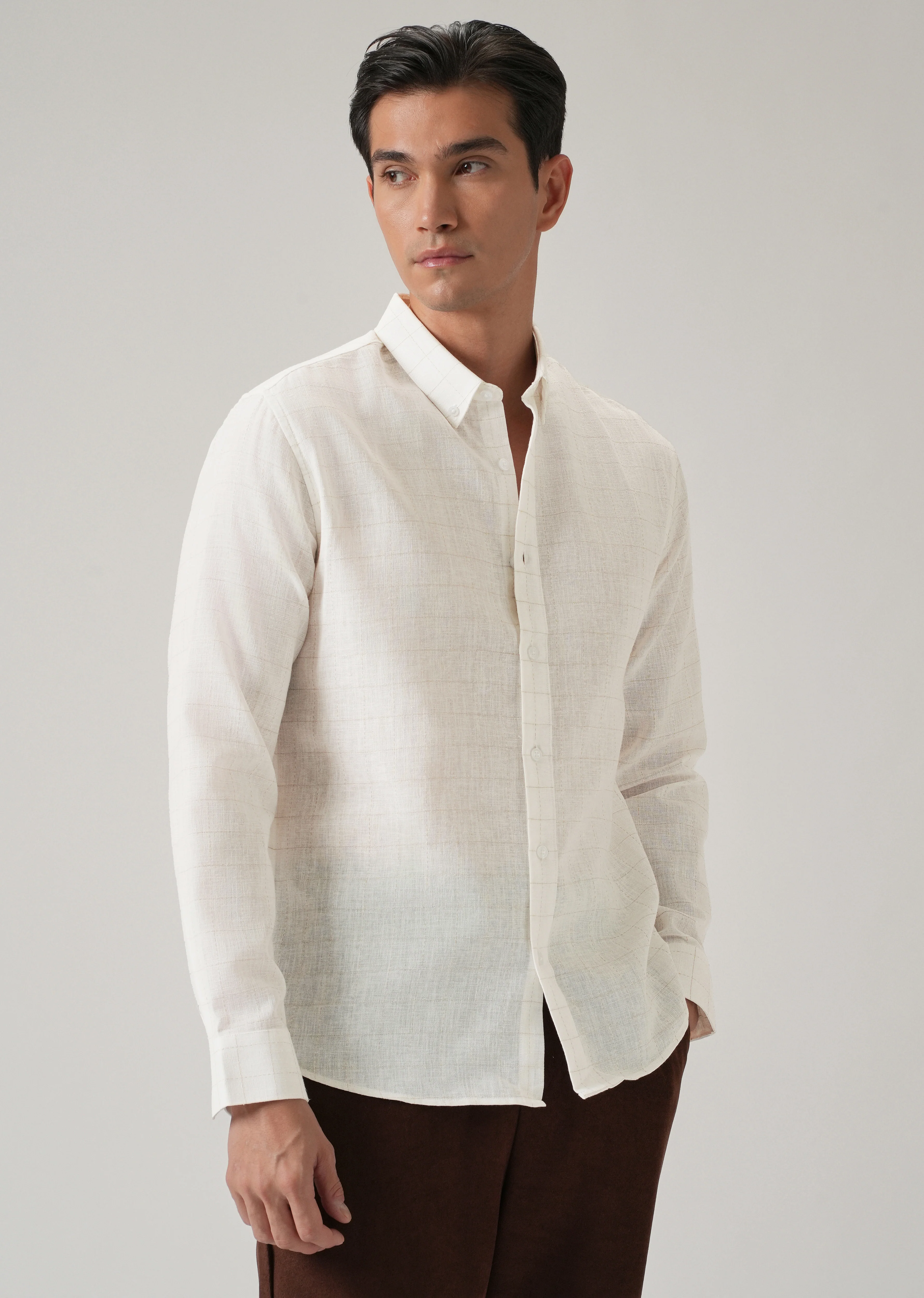 Off White Check Linen Shirt - Image 7