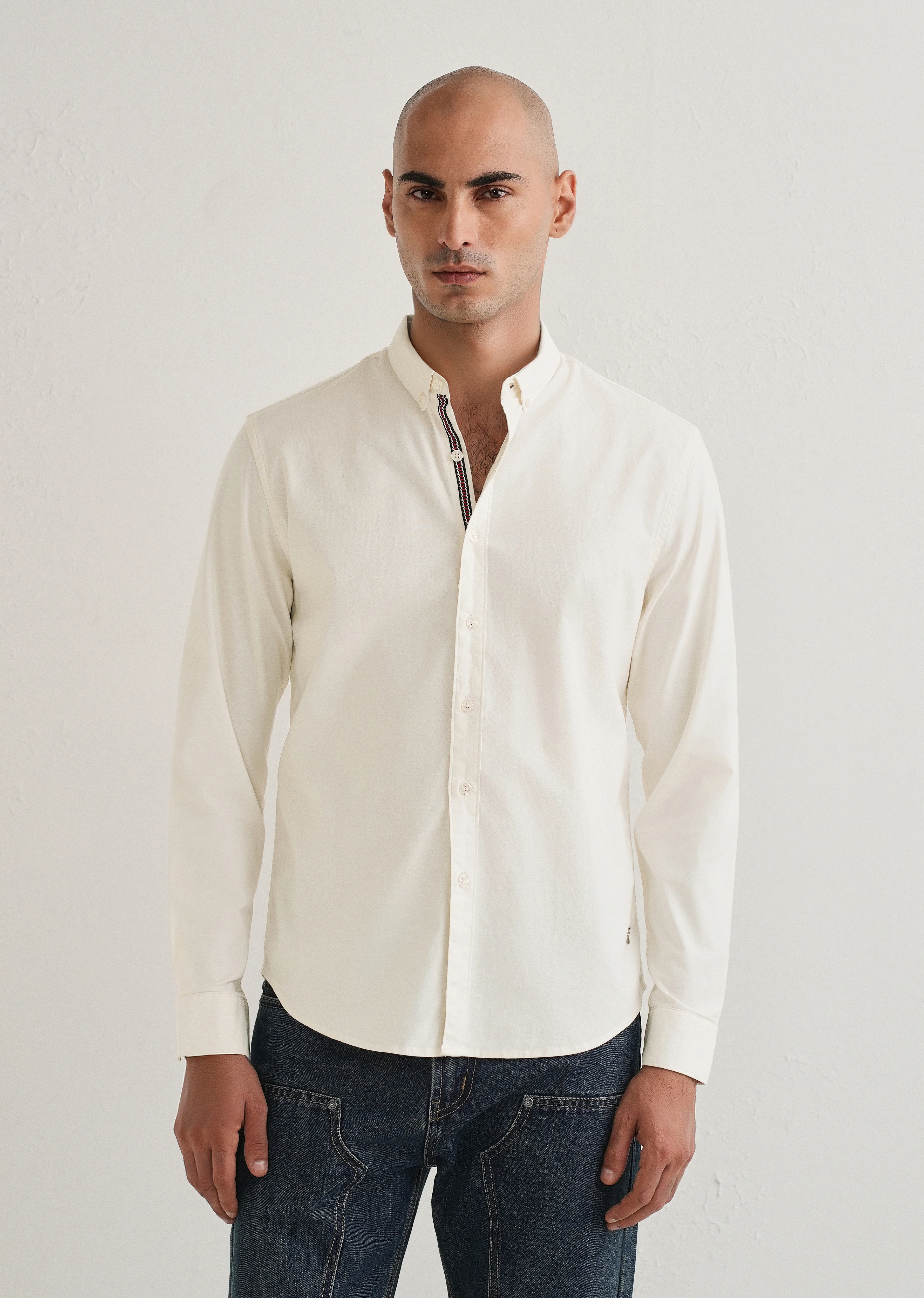 Off White Contrast Placket Shirt - Image 3