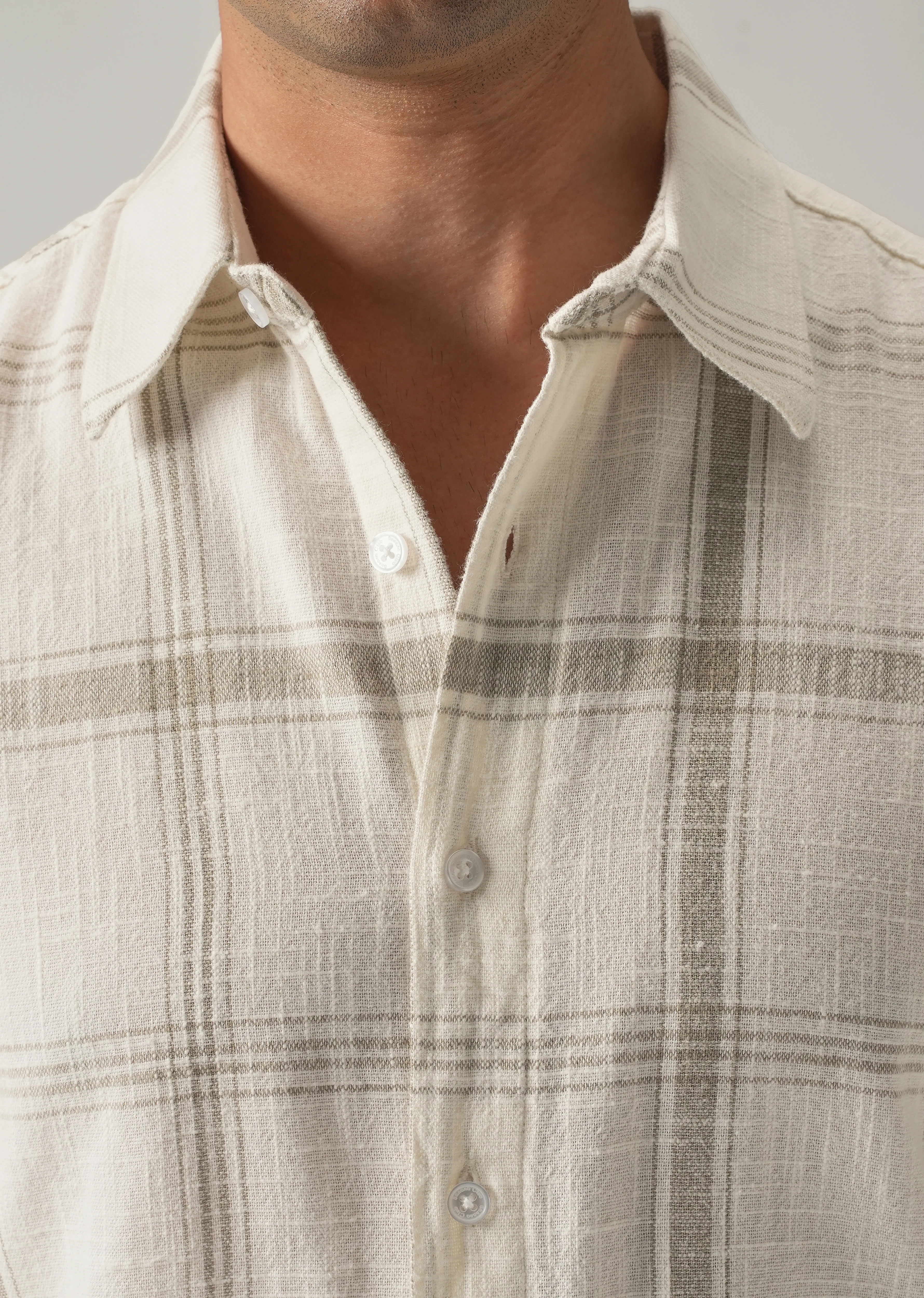 Off White Cotton Linen Check shirt - Image 5