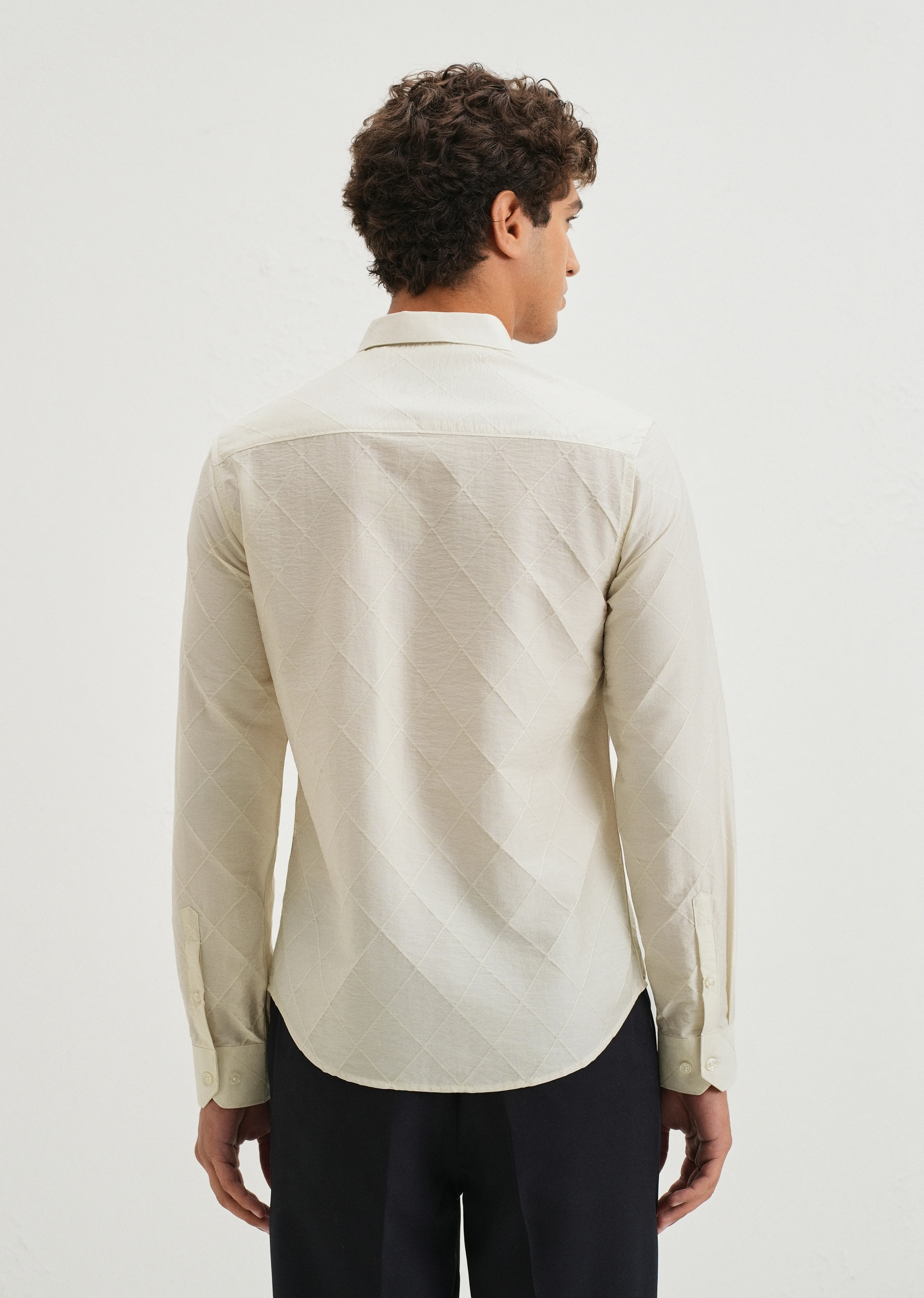 Off White Diamond Self Pattern Shirt - Image 2