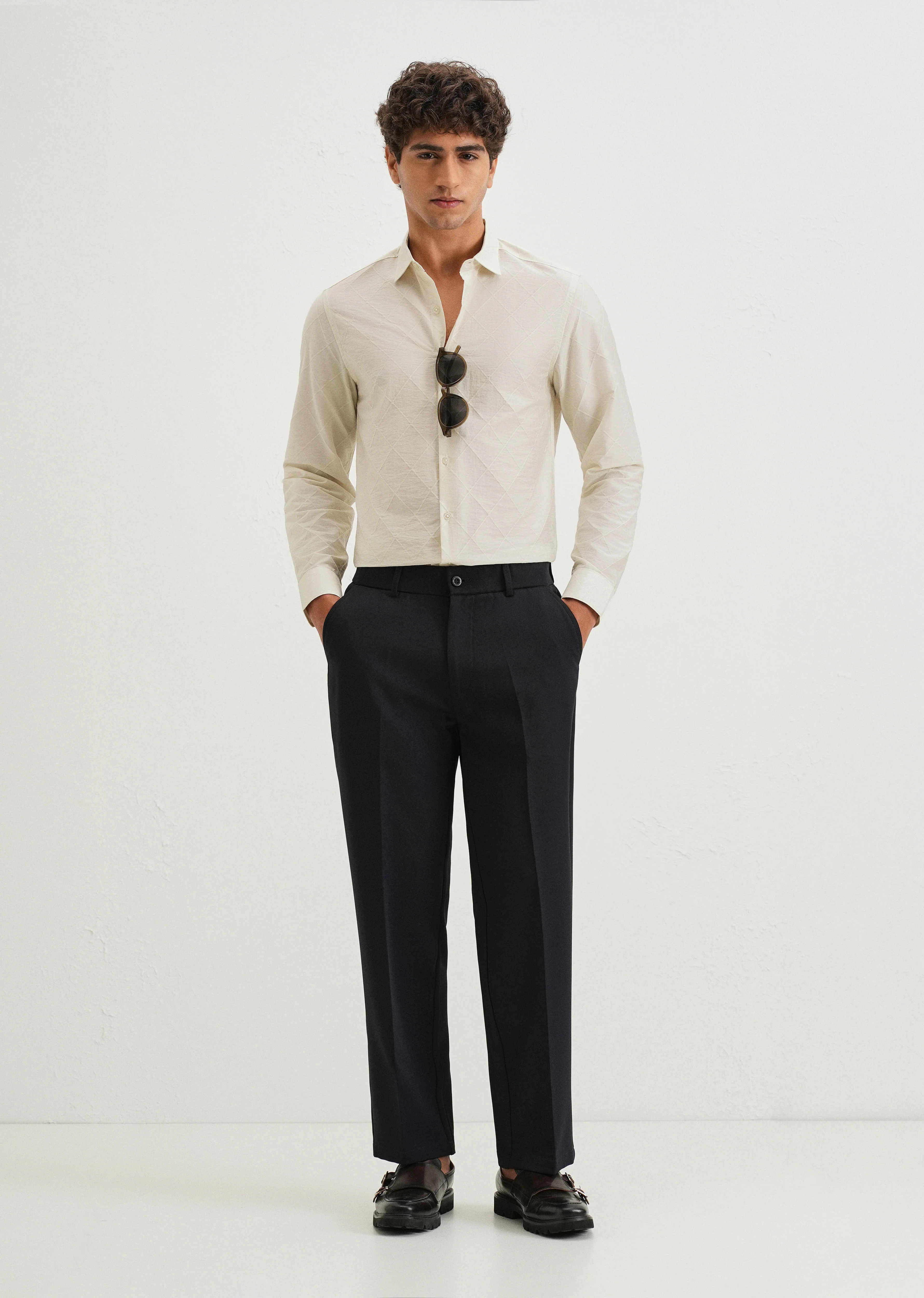 Off White Diamond Self Pattern Shirt - Image 6
