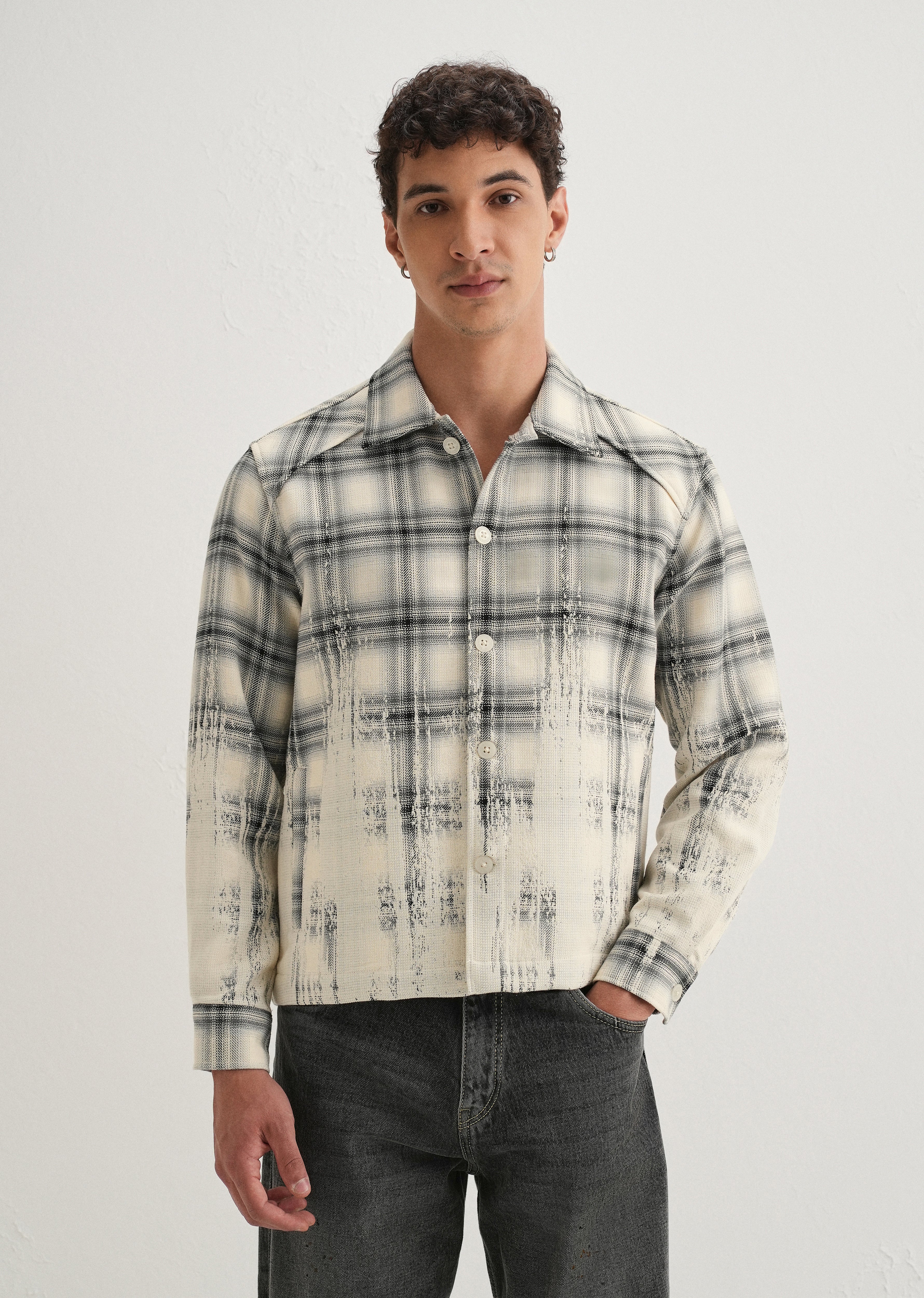 Off-White Gradient Grunge Check Shacket - Image 4