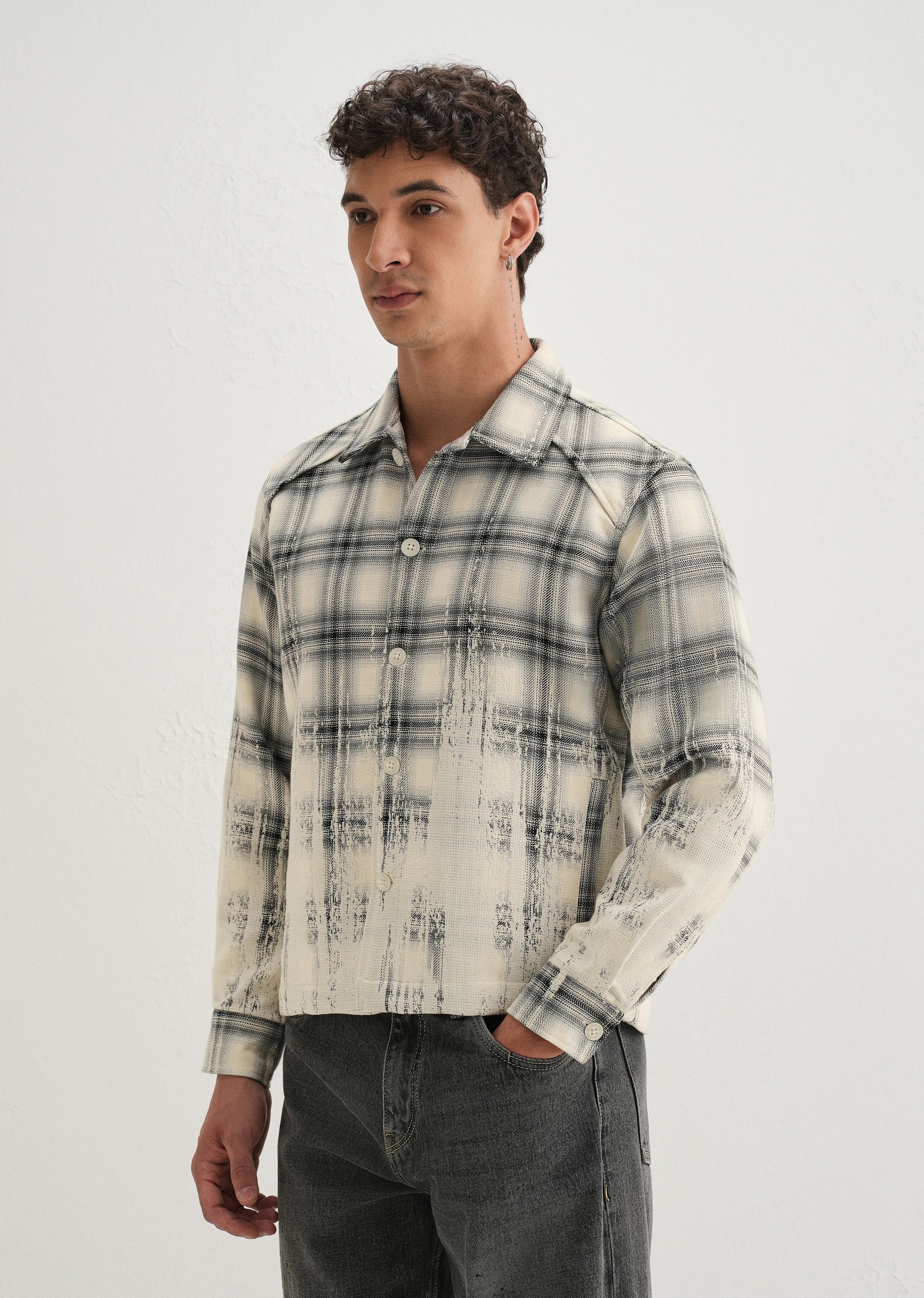 Off-White Gradient Grunge Check Shacket - Image 5