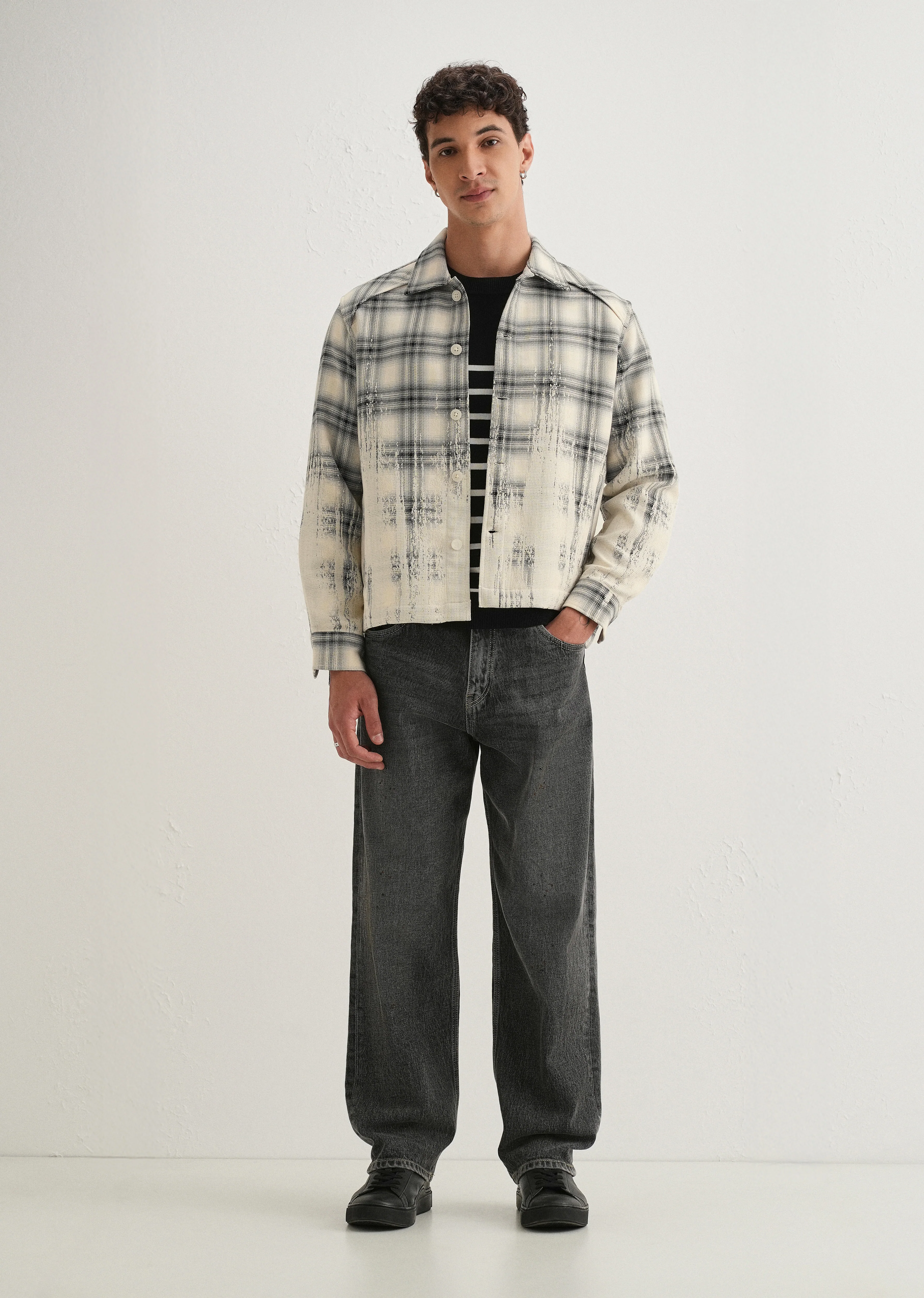 Off-White Gradient Grunge Check Shacket - Image 7