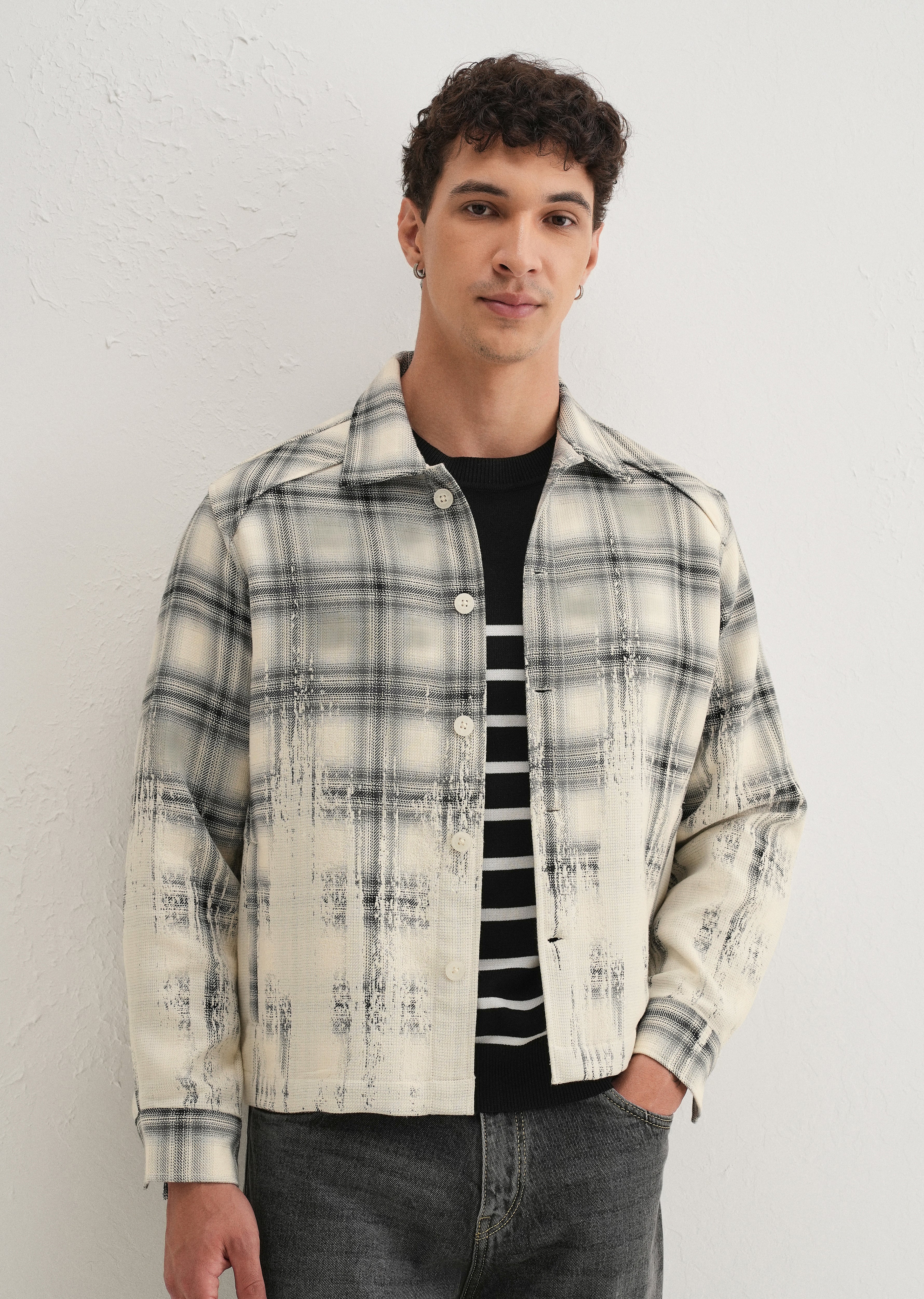 Off-White Gradient Grunge Check Shacket - Image 8