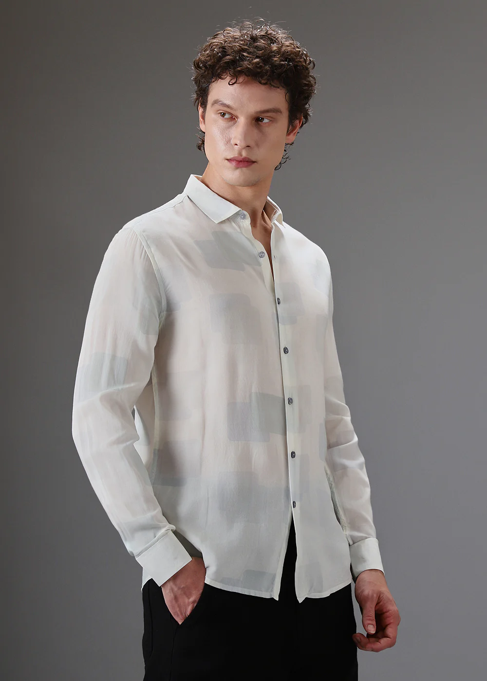 Off White Green Printed Shirt - Image 5