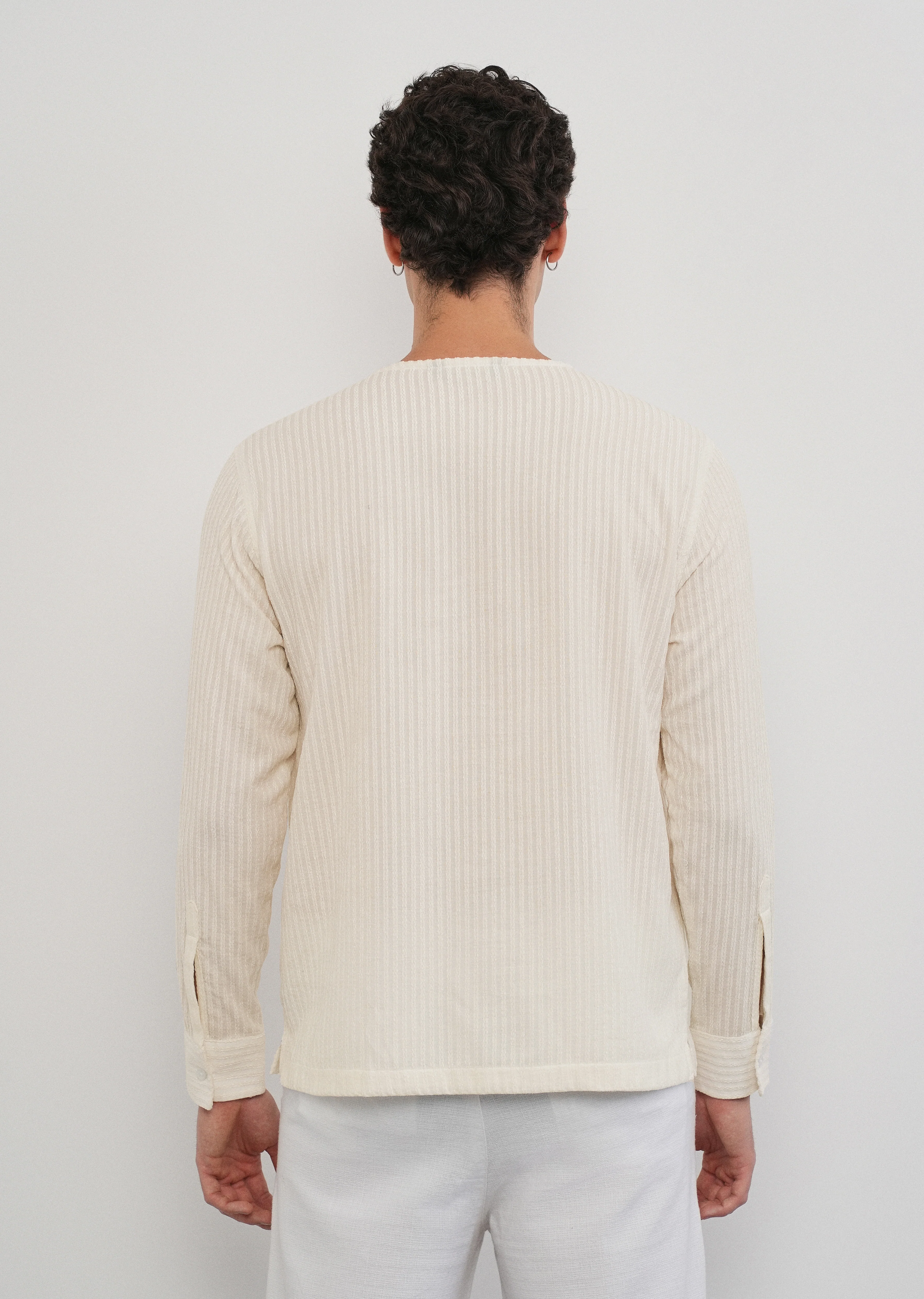 Off-White Jacquard Stripe Short Kurta - Image 3