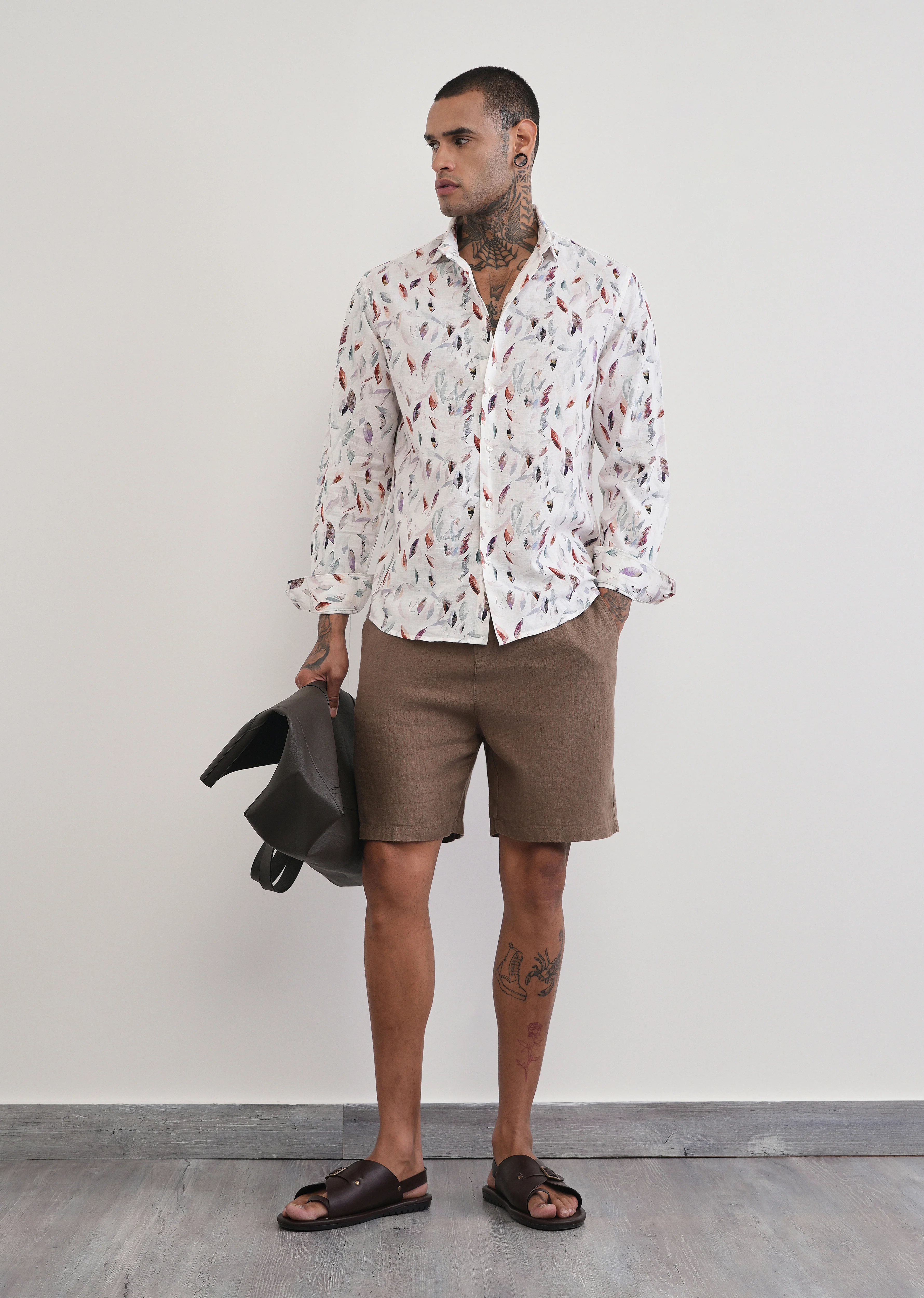 Off-White Leaf Print Cotton Linen Shirt - Image 6