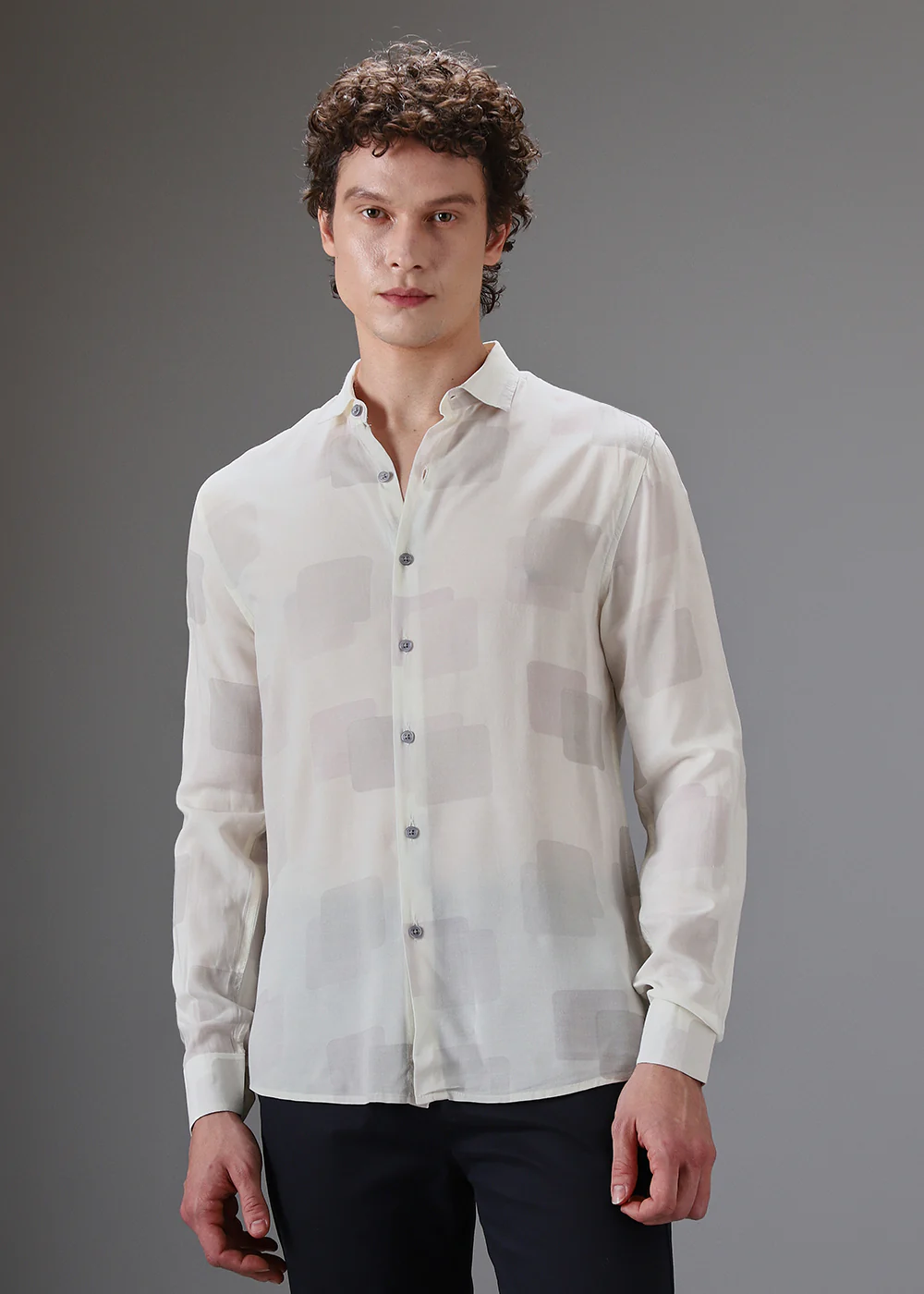 Off White Light Pink Printed Shirt - Image 3