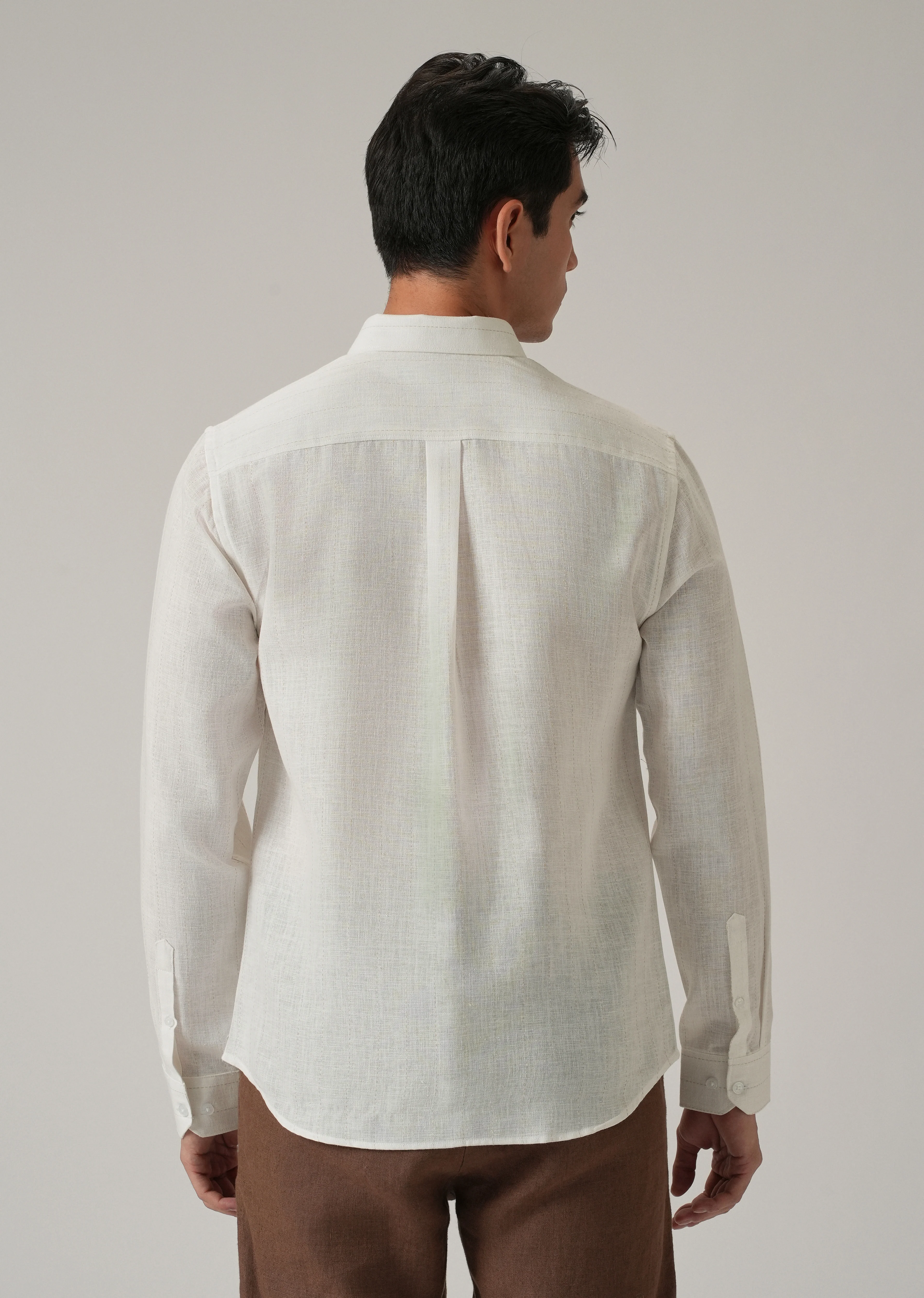 Off White Stripe Linen Shirt - Image 2