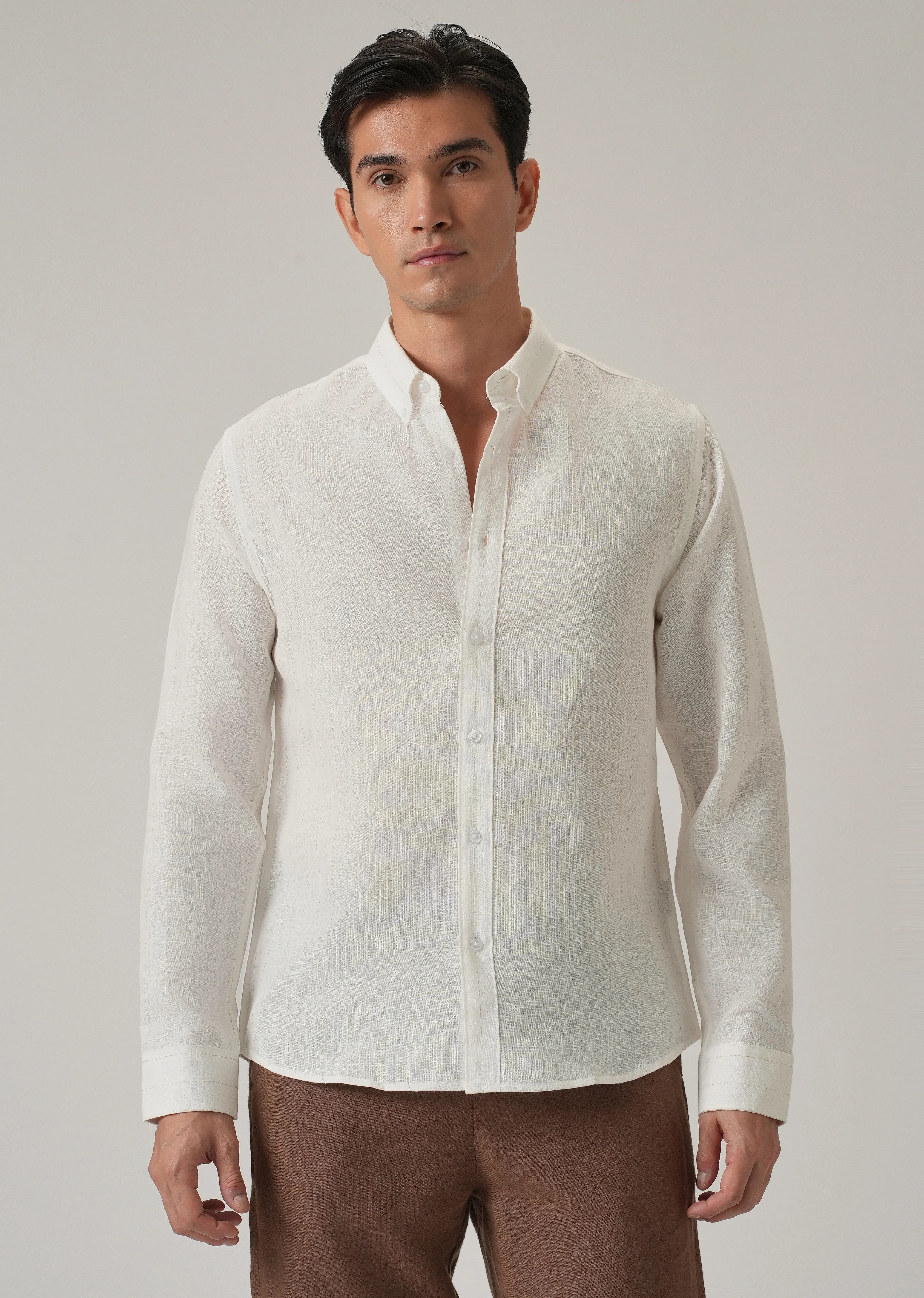 Off White Stripe Linen Shirt - Image 3