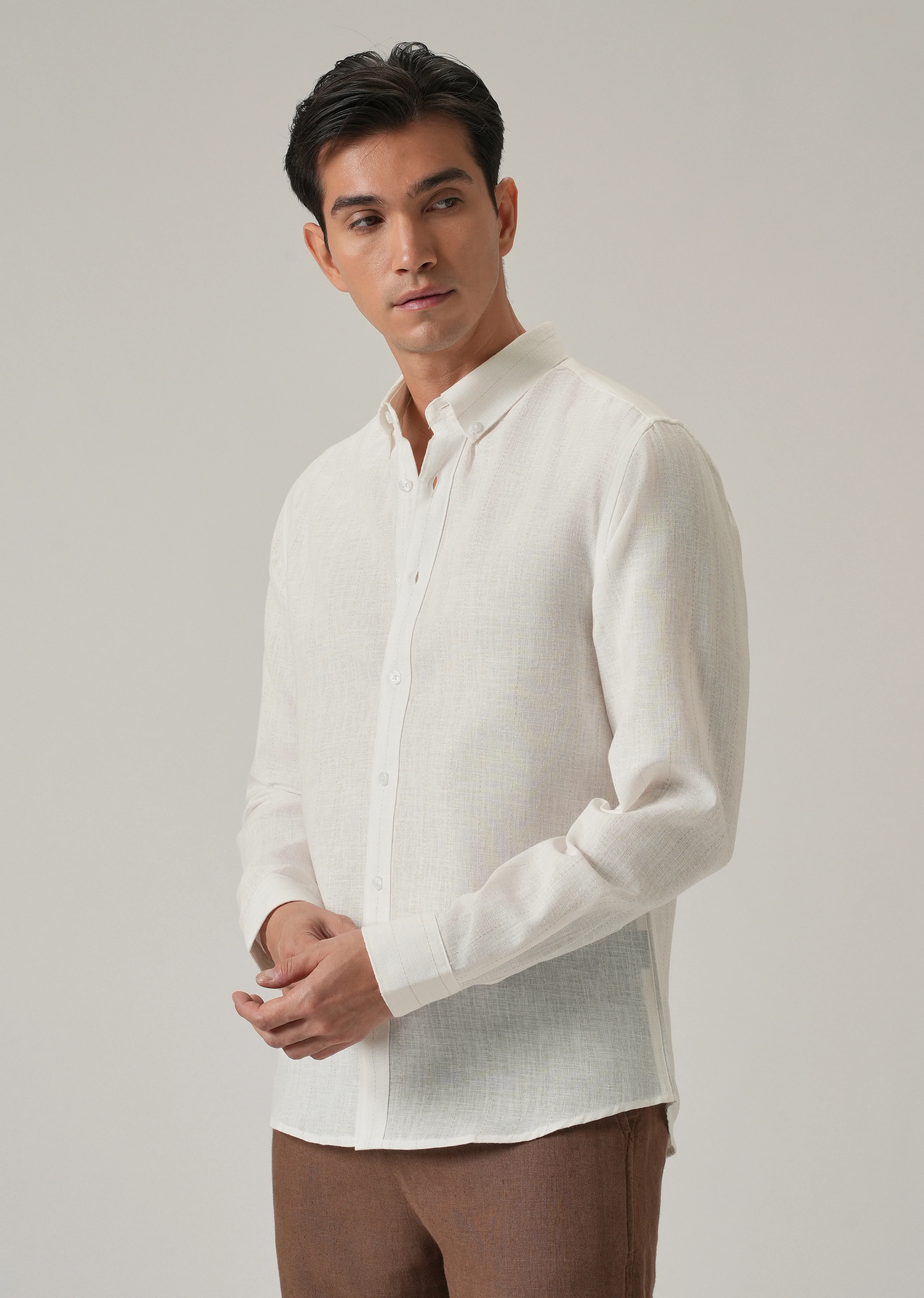 Off White Stripe Linen Shirt - Image 4