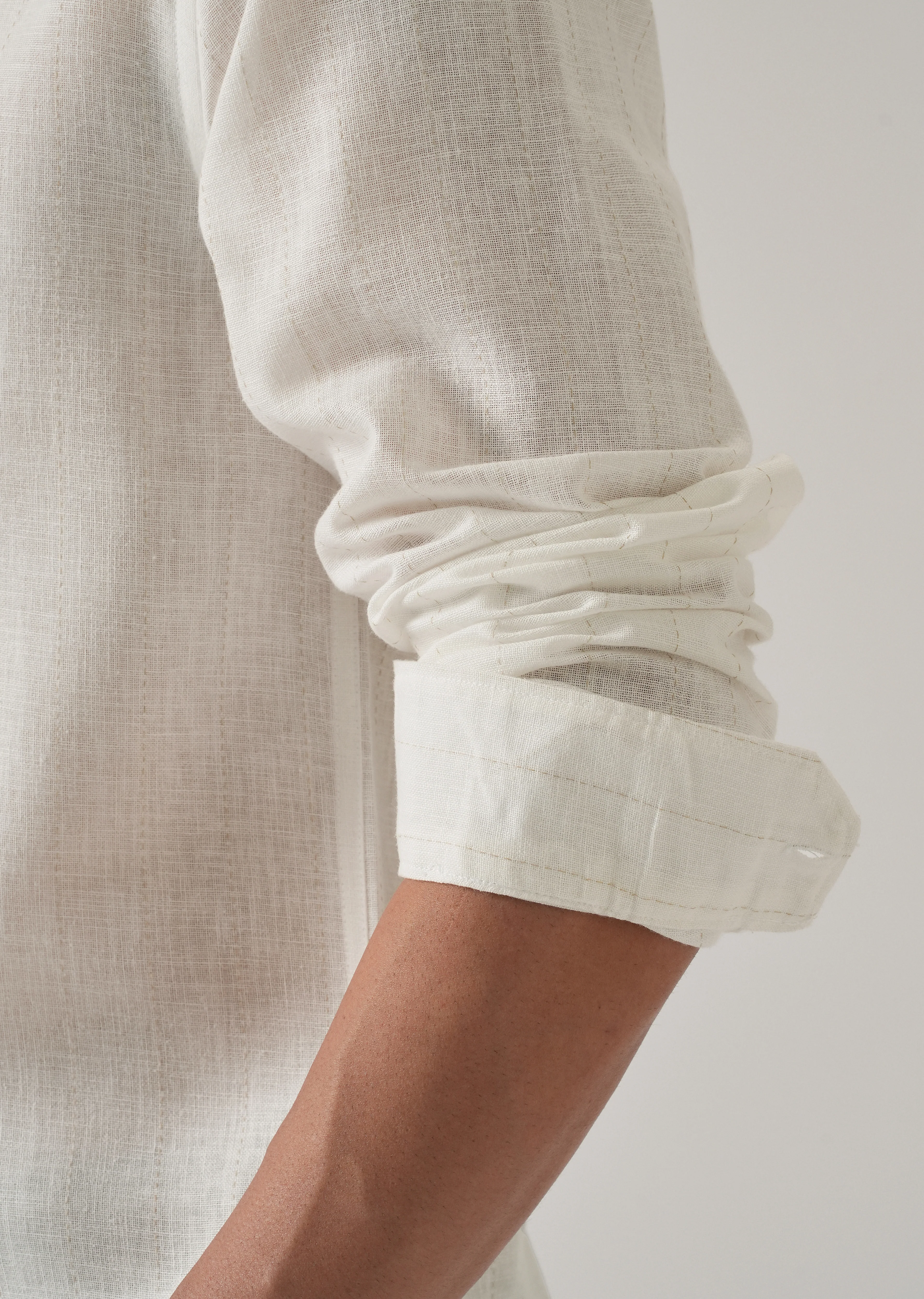 Off White Stripe Linen Shirt - Image 5