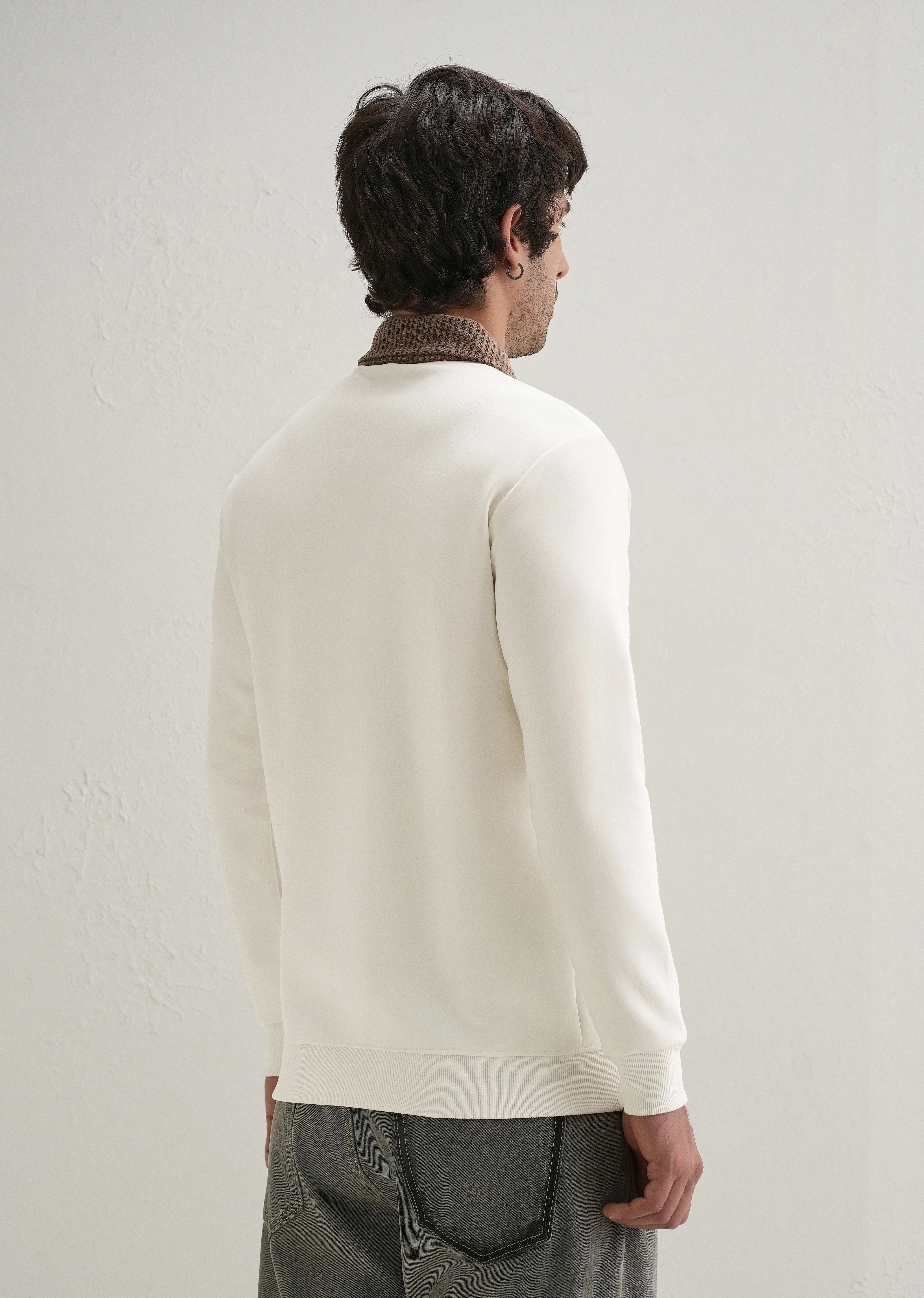 Off-White Suede Collared Polo Sweatshirt - Image 2