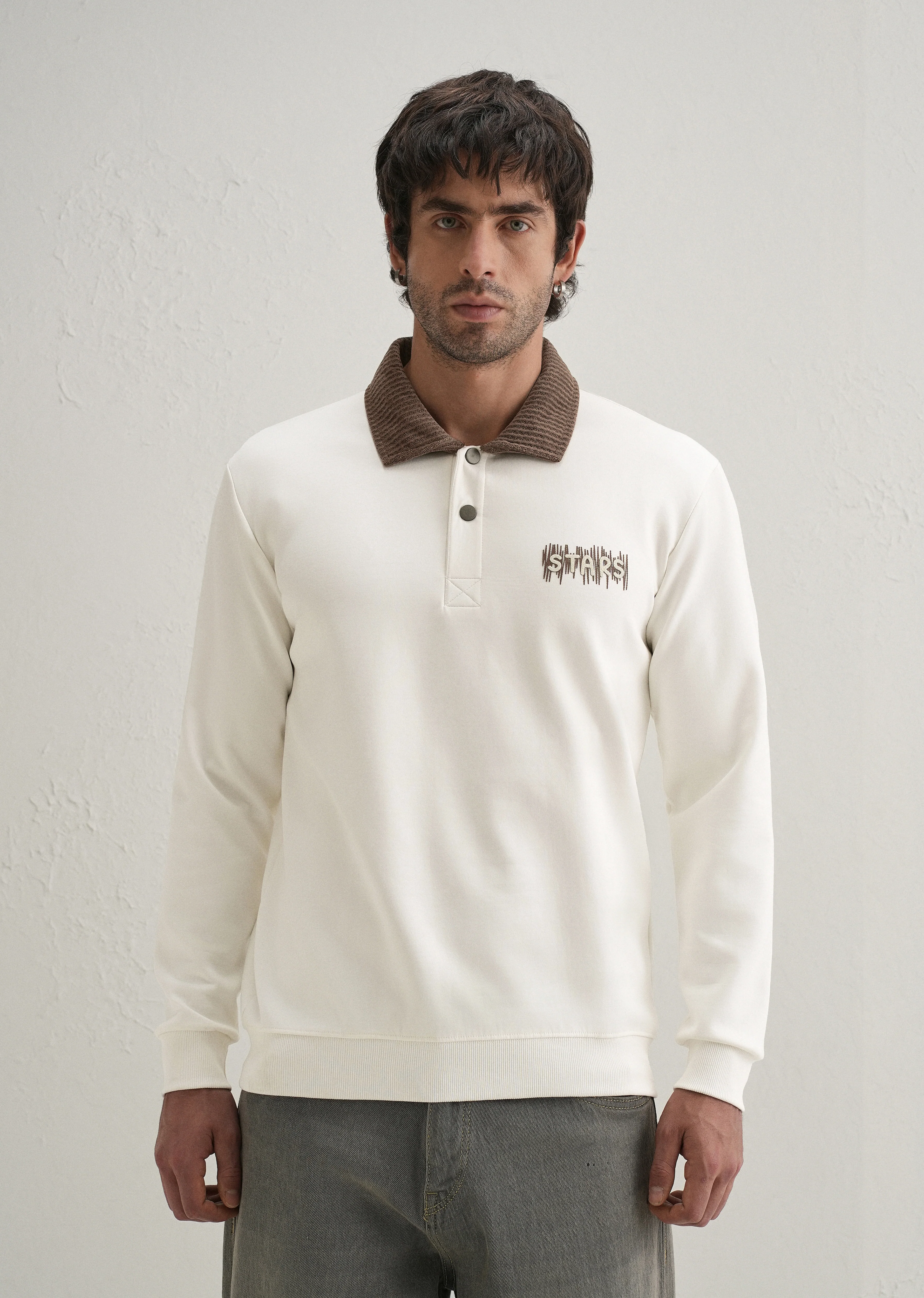 Off-White Suede Collared Polo Sweatshirt - Image 3