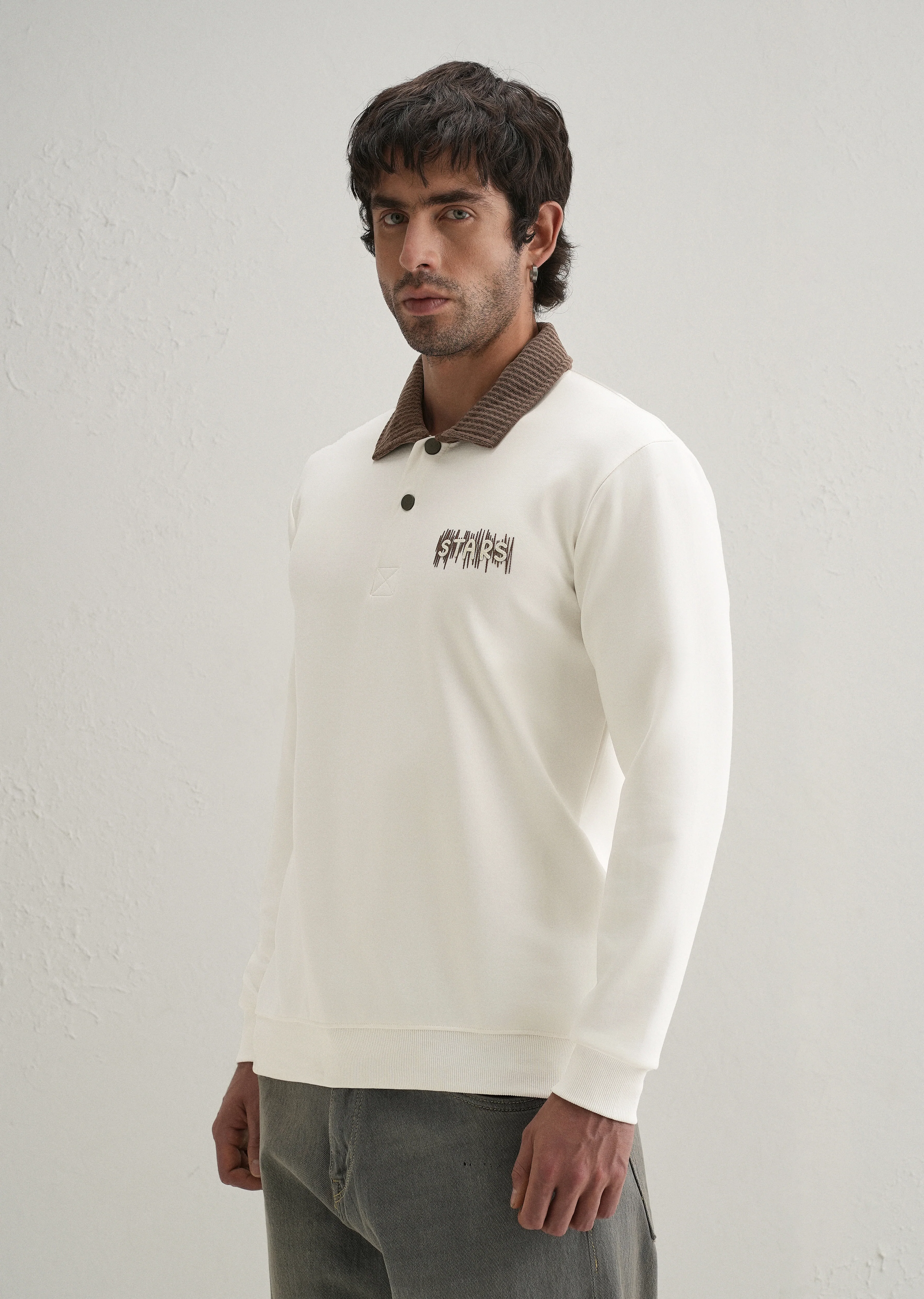Off-White Suede Collared Polo Sweatshirt - Image 4