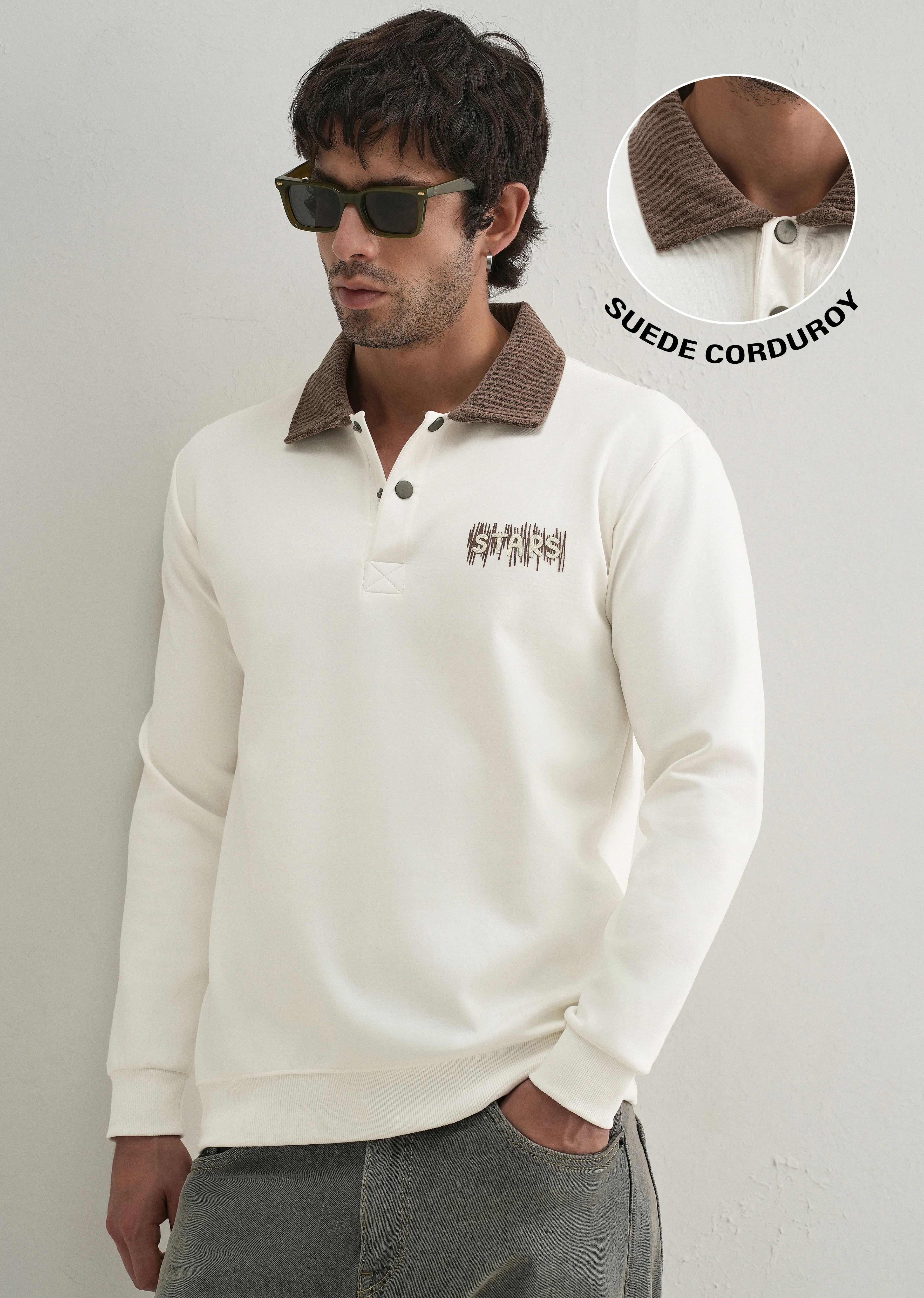 Off-White Suede Collared Polo Sweatshirt - Image 7