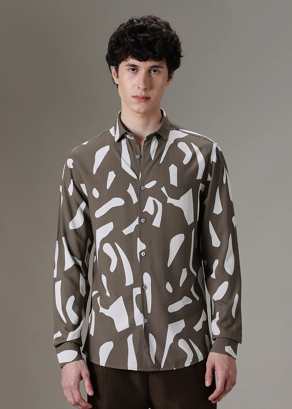 Olive Abstract Printed Shirt - Image 3