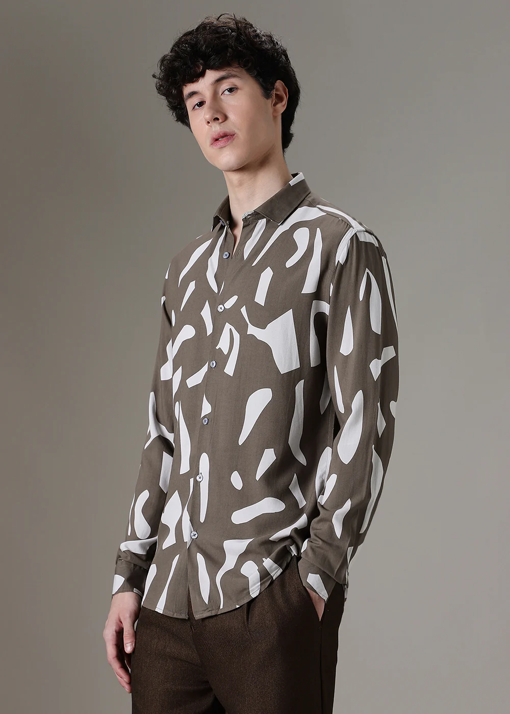 Olive Abstract Printed Shirt - Image 5