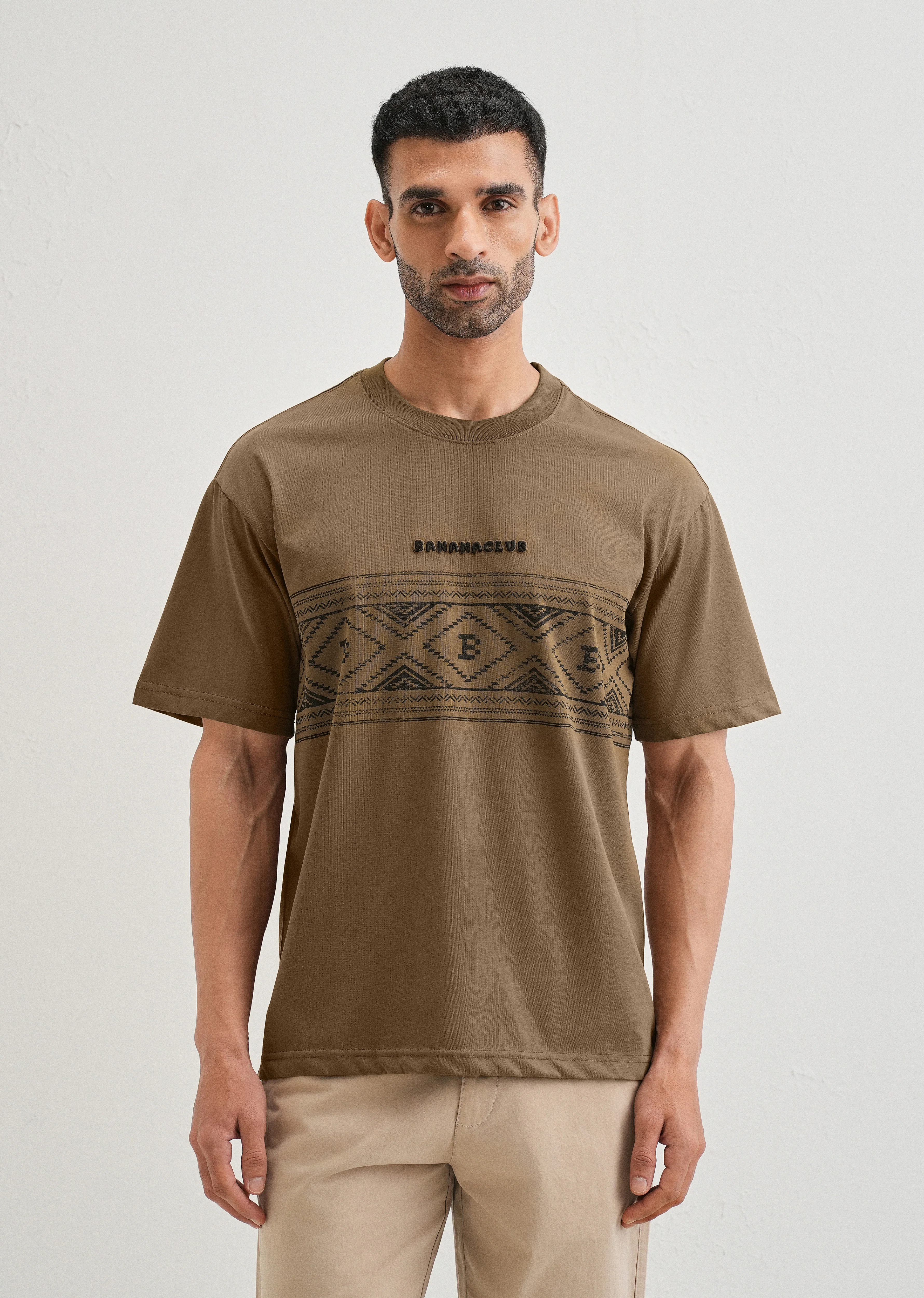 Olive Aztec Printed Oversized T-shirt - Image 3