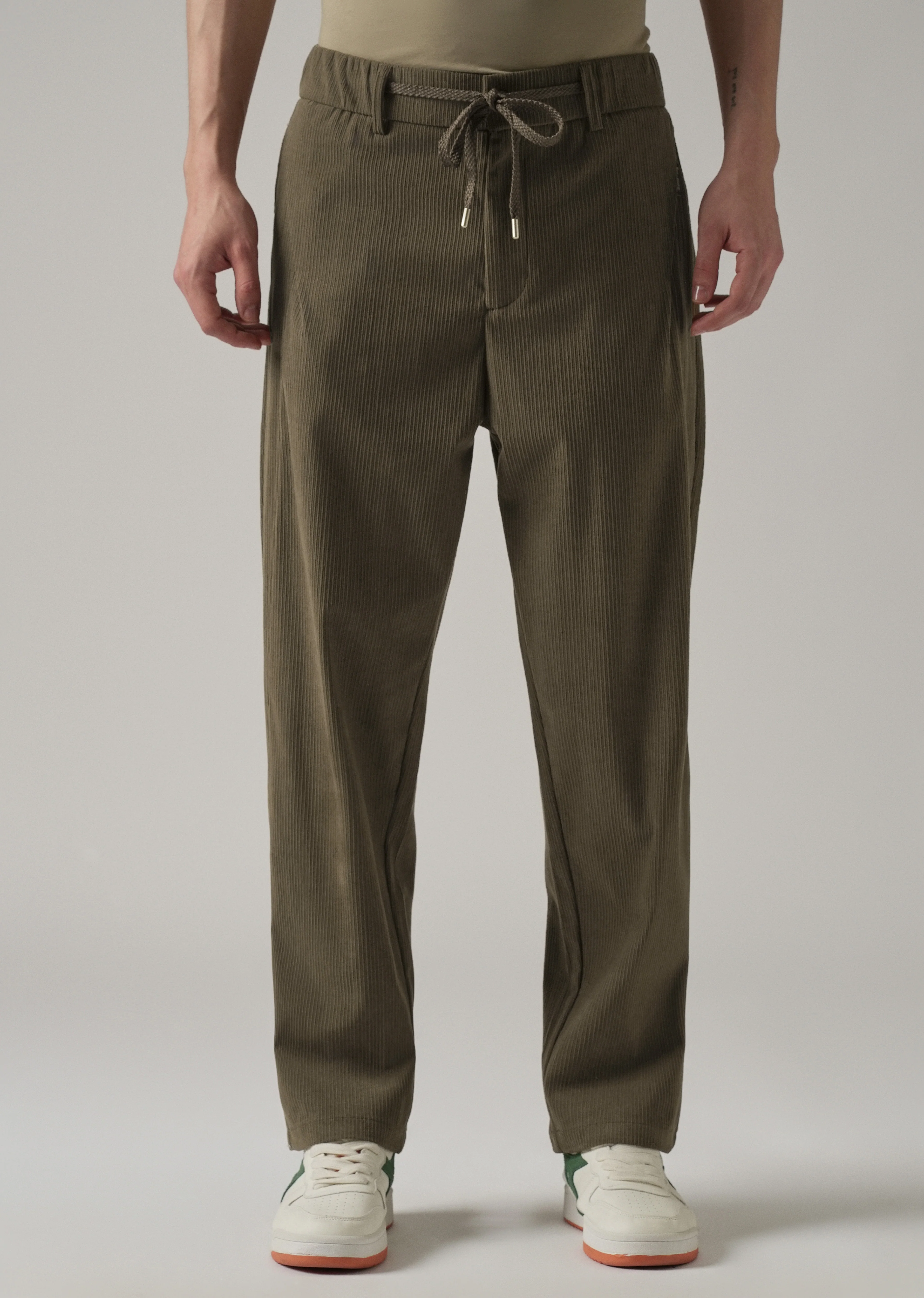 Olive Brown Corduroy Drawstring Pant - Image 3