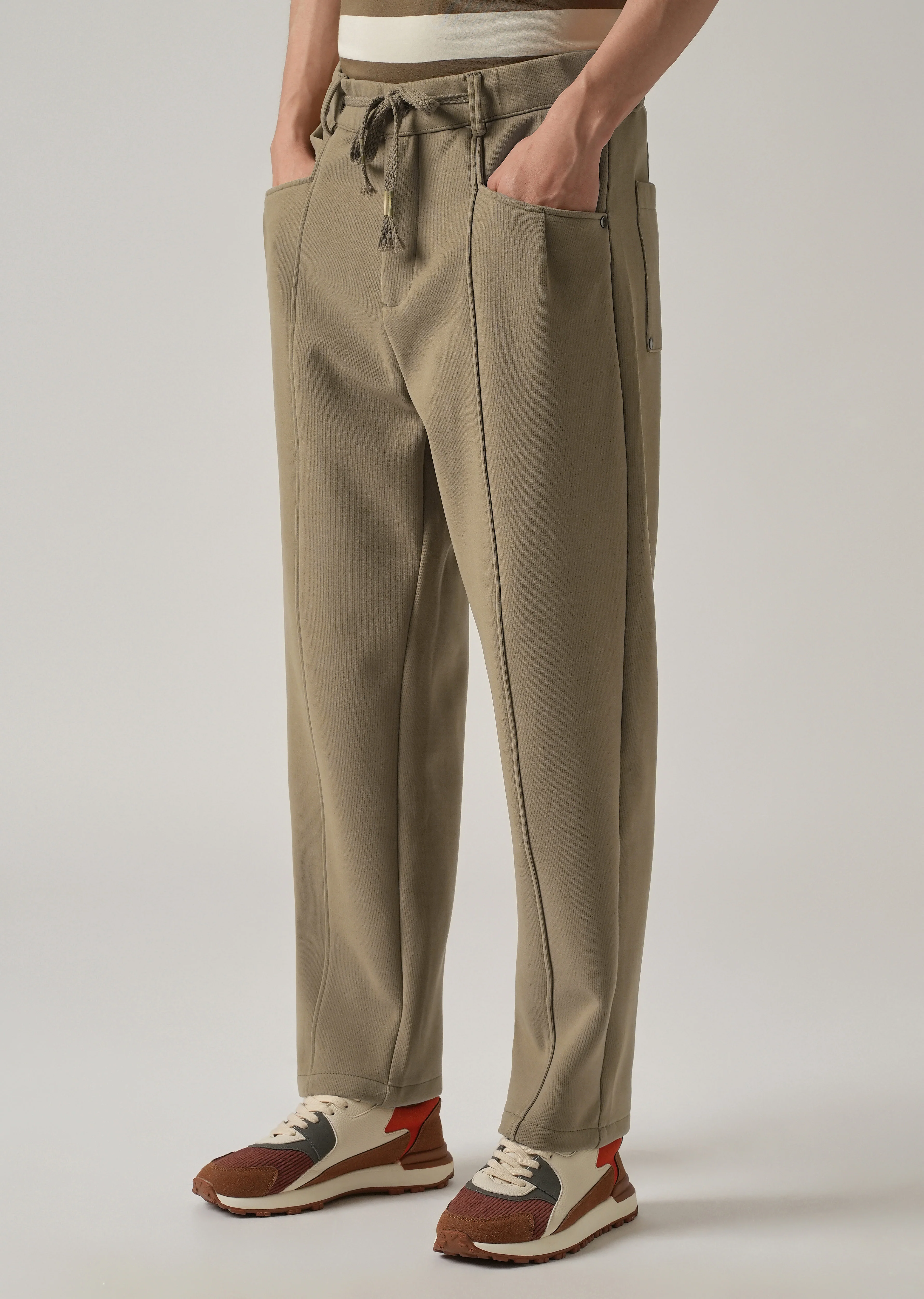 Olive Corduroy Relaxed Fit Drawstring Pant - Image 4