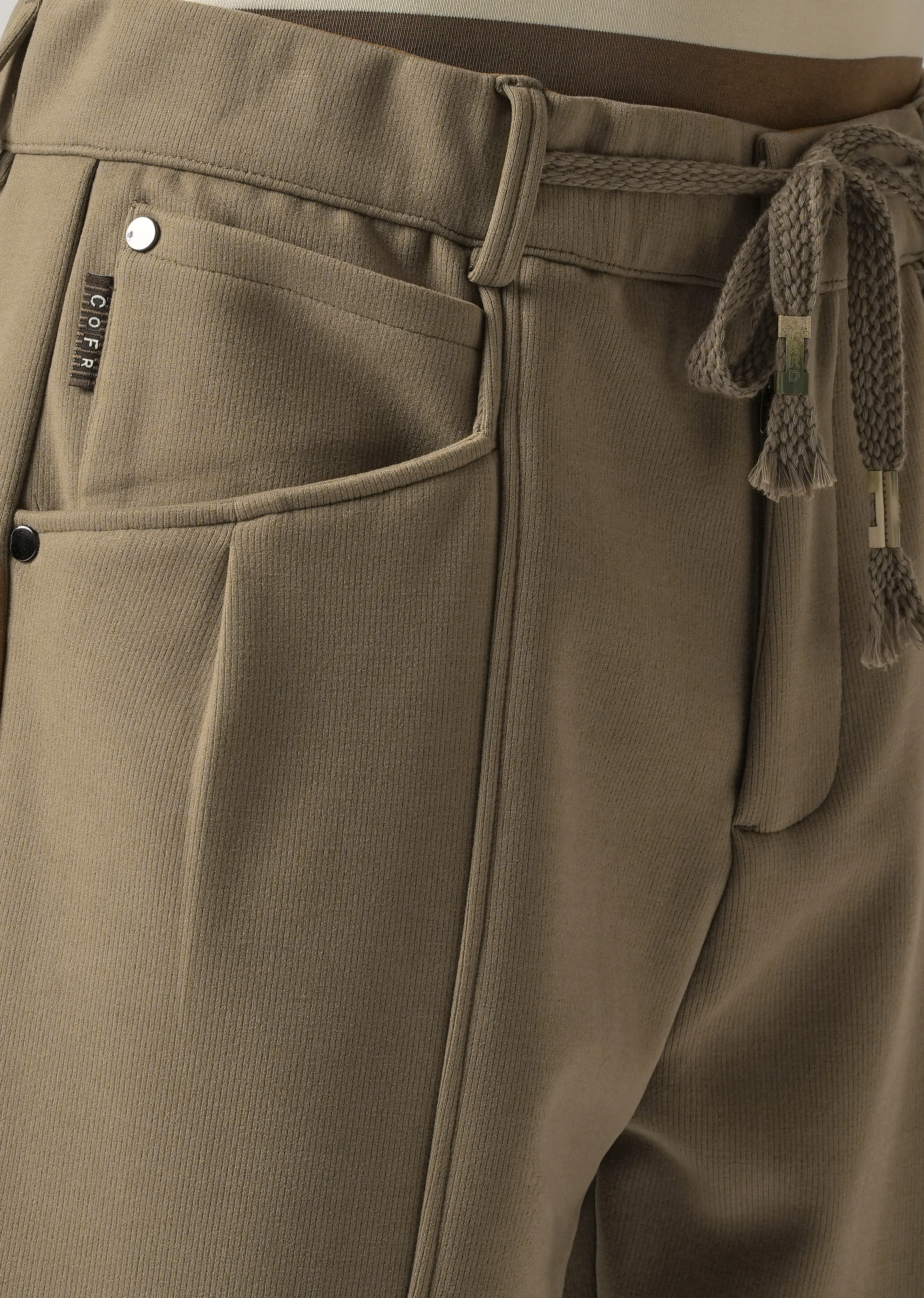 Olive Corduroy Relaxed Fit Drawstring Pant - Image 5