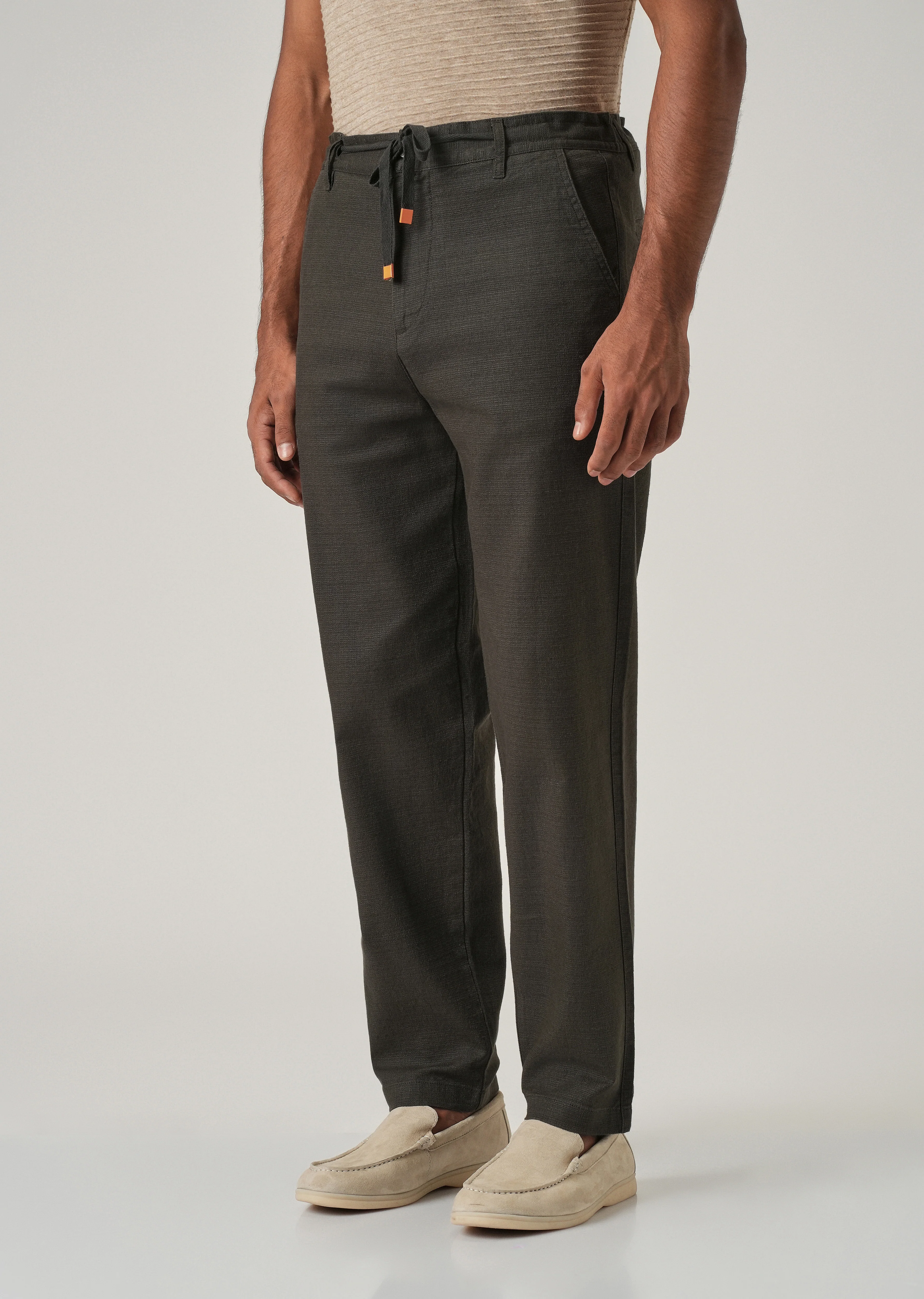 Olive Linen-Look Cotton Trousers - Image 4