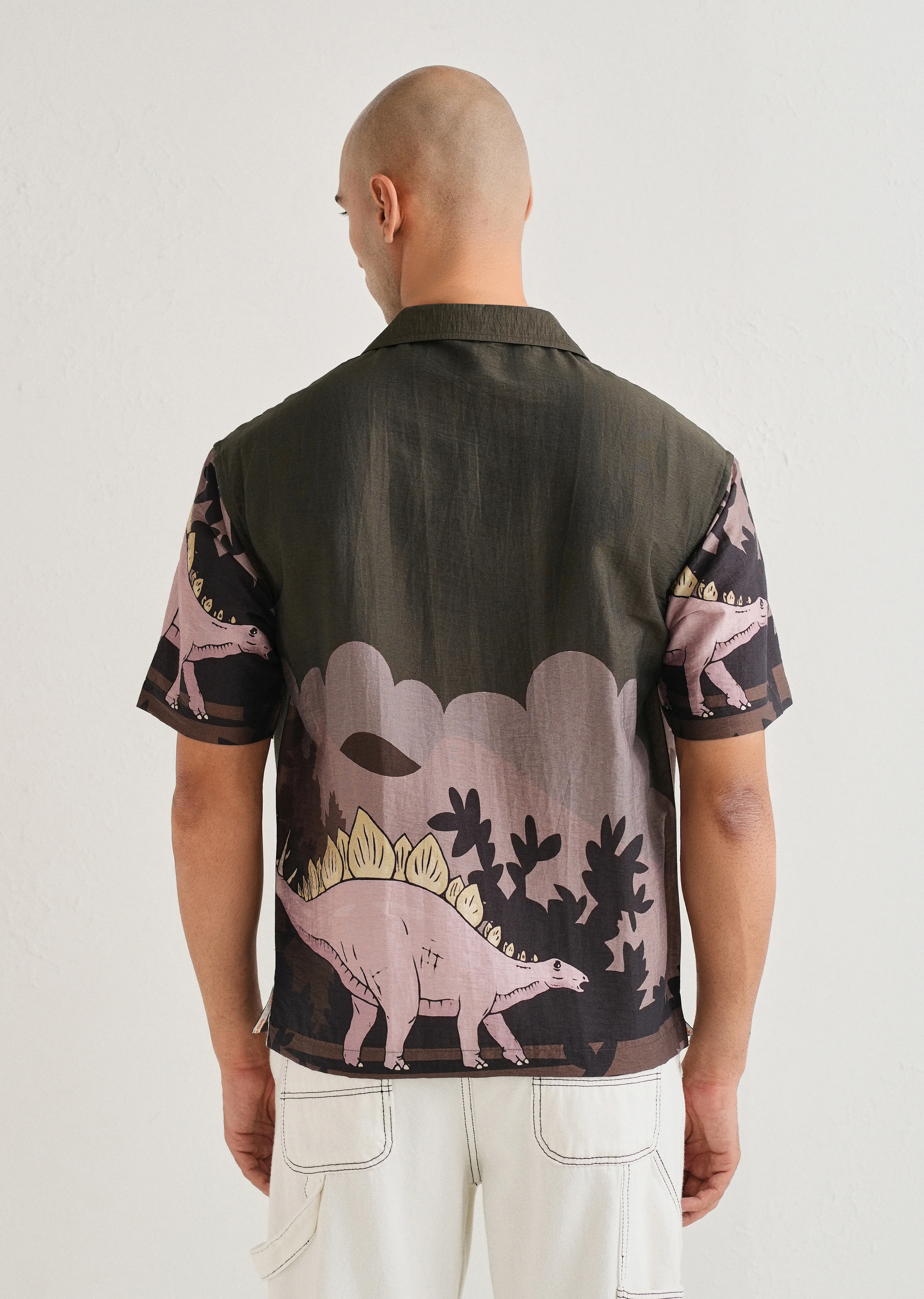 Olive Dino Placement Print Shirt - Image 2
