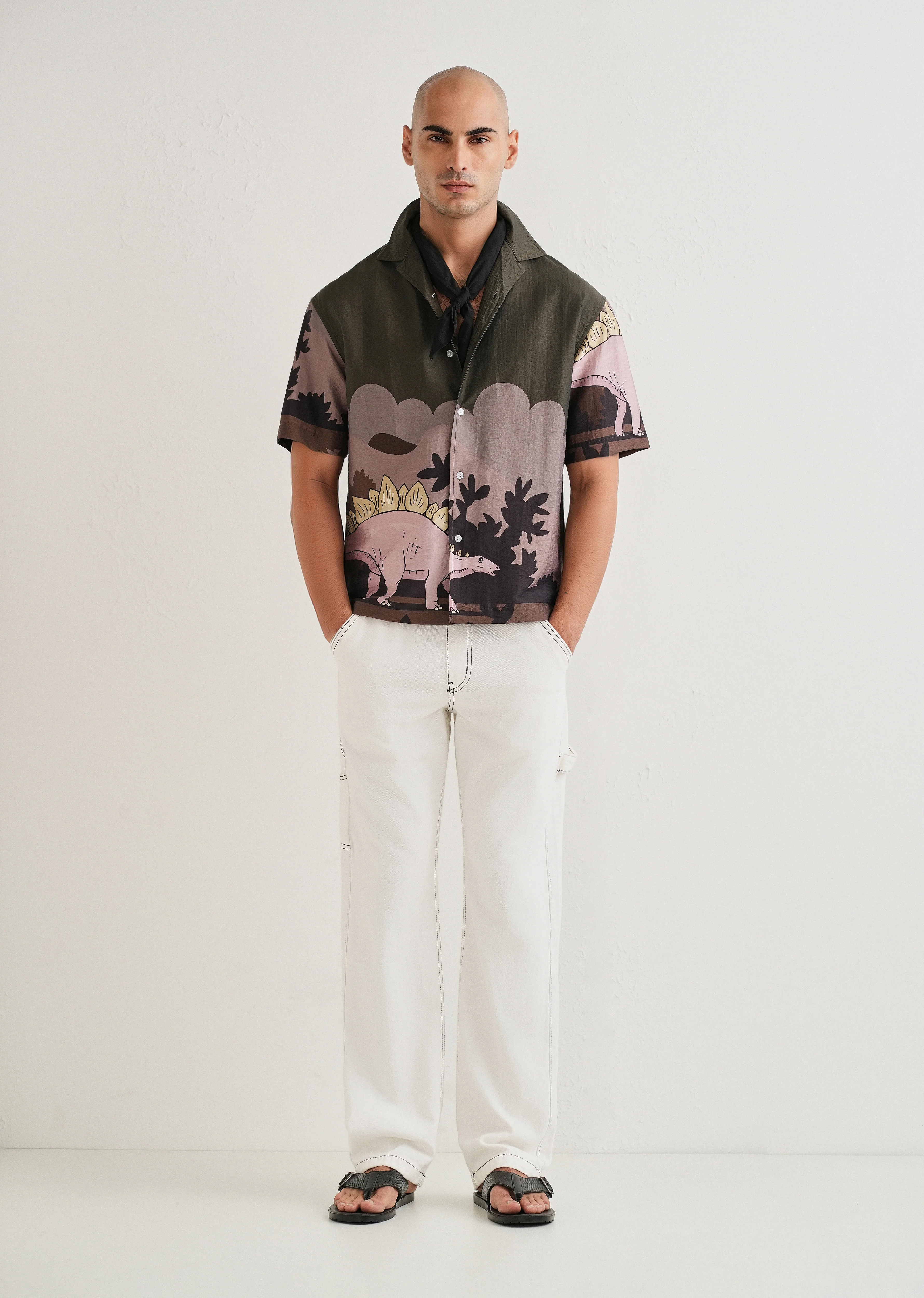 Olive Dino Placement Print Shirt - Image 6
