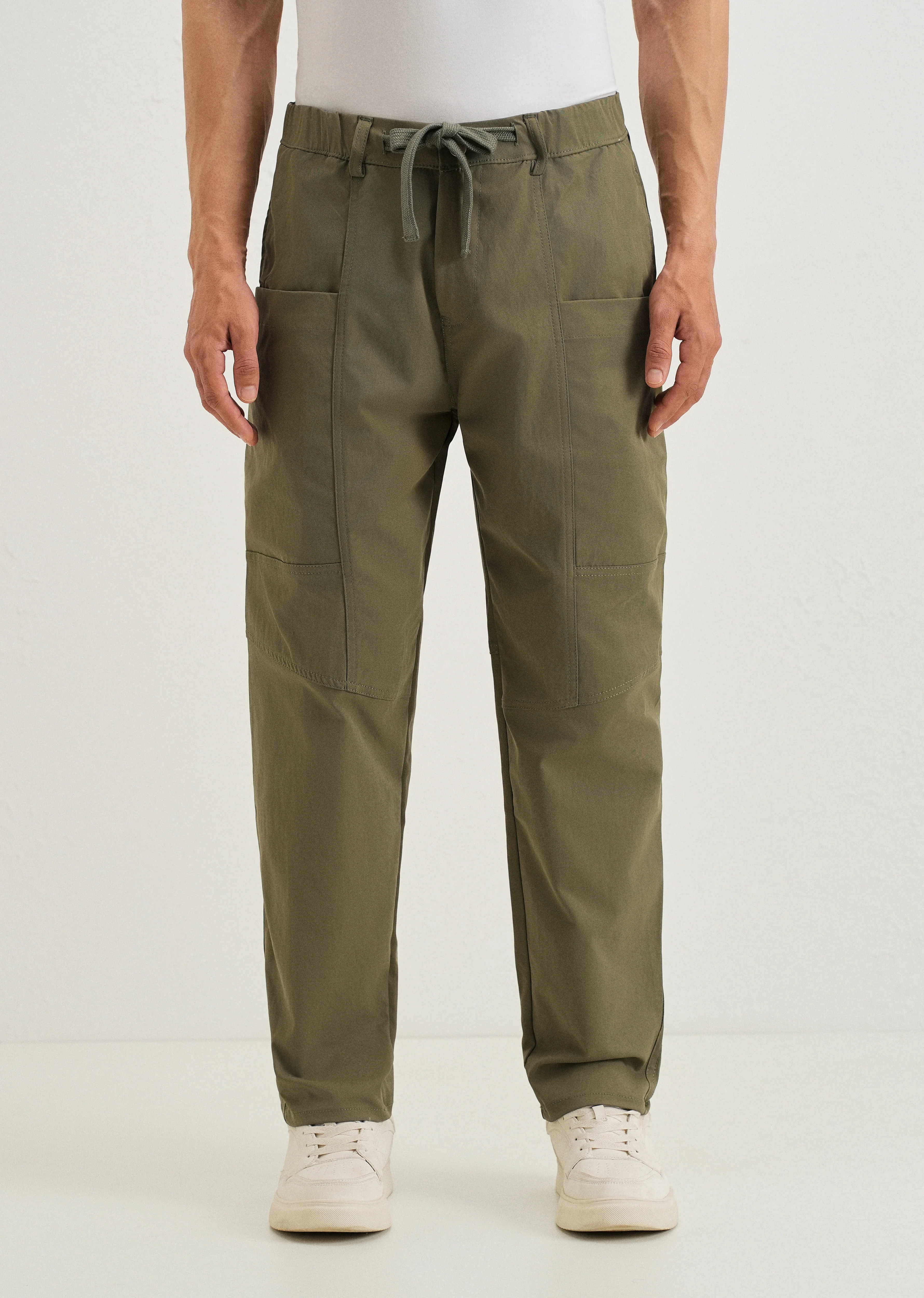 Olive Drawstring Panel Cargo Pant - Image 3