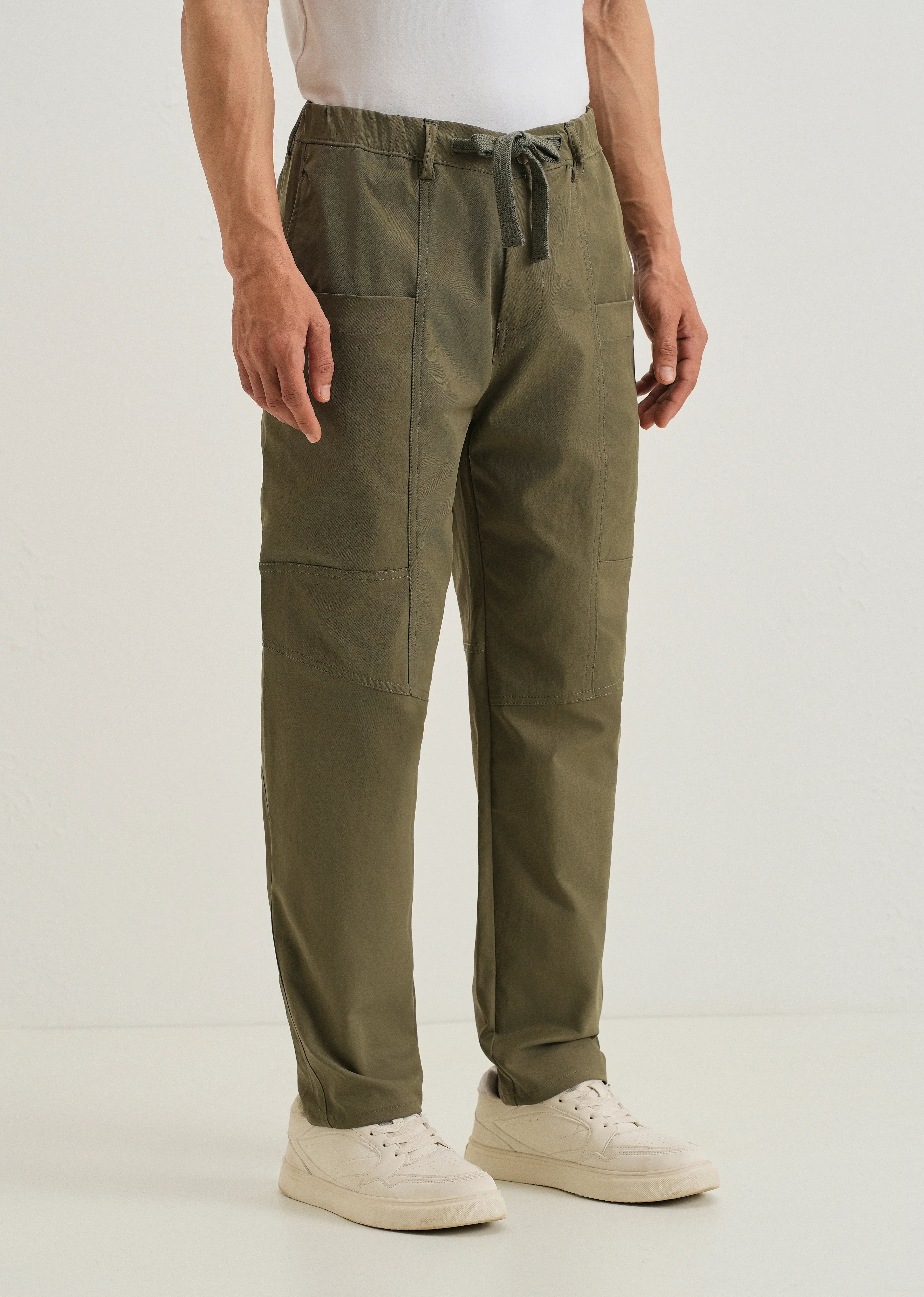 Olive Drawstring Panel Cargo Pant - Image 4