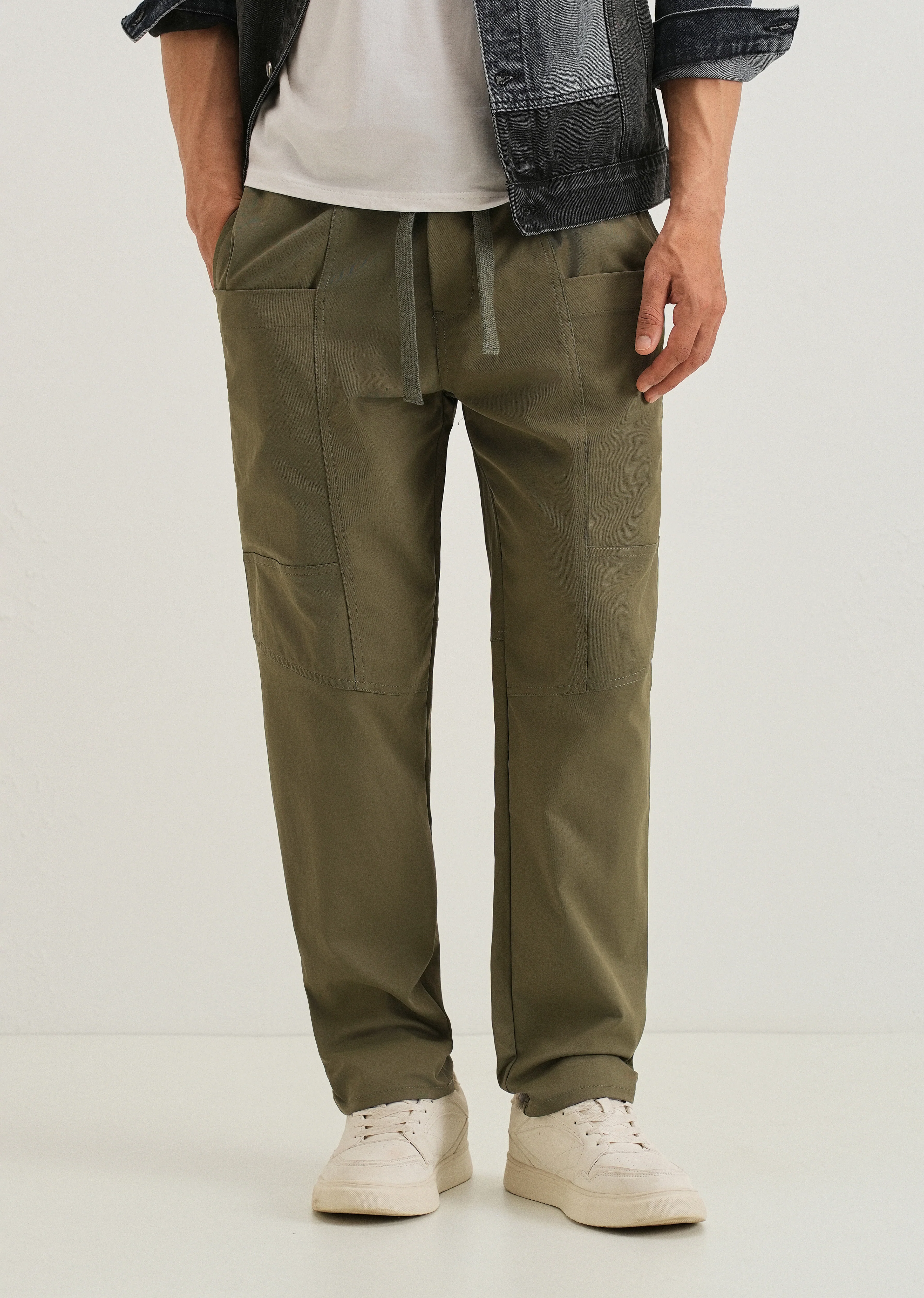 Olive Drawstring Panel Cargo Pant - Image 7