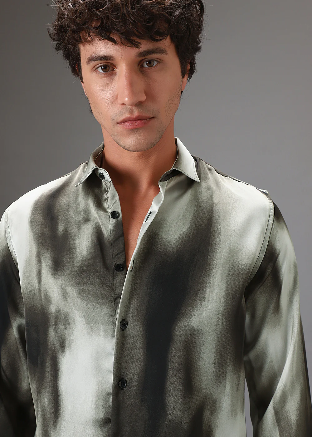 Olive Green Abstract Printed Shirt - Image 2