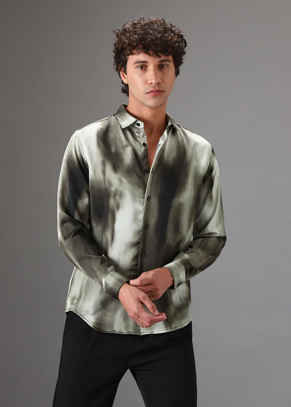 Olive Green Abstract Printed Shirt - Image 3