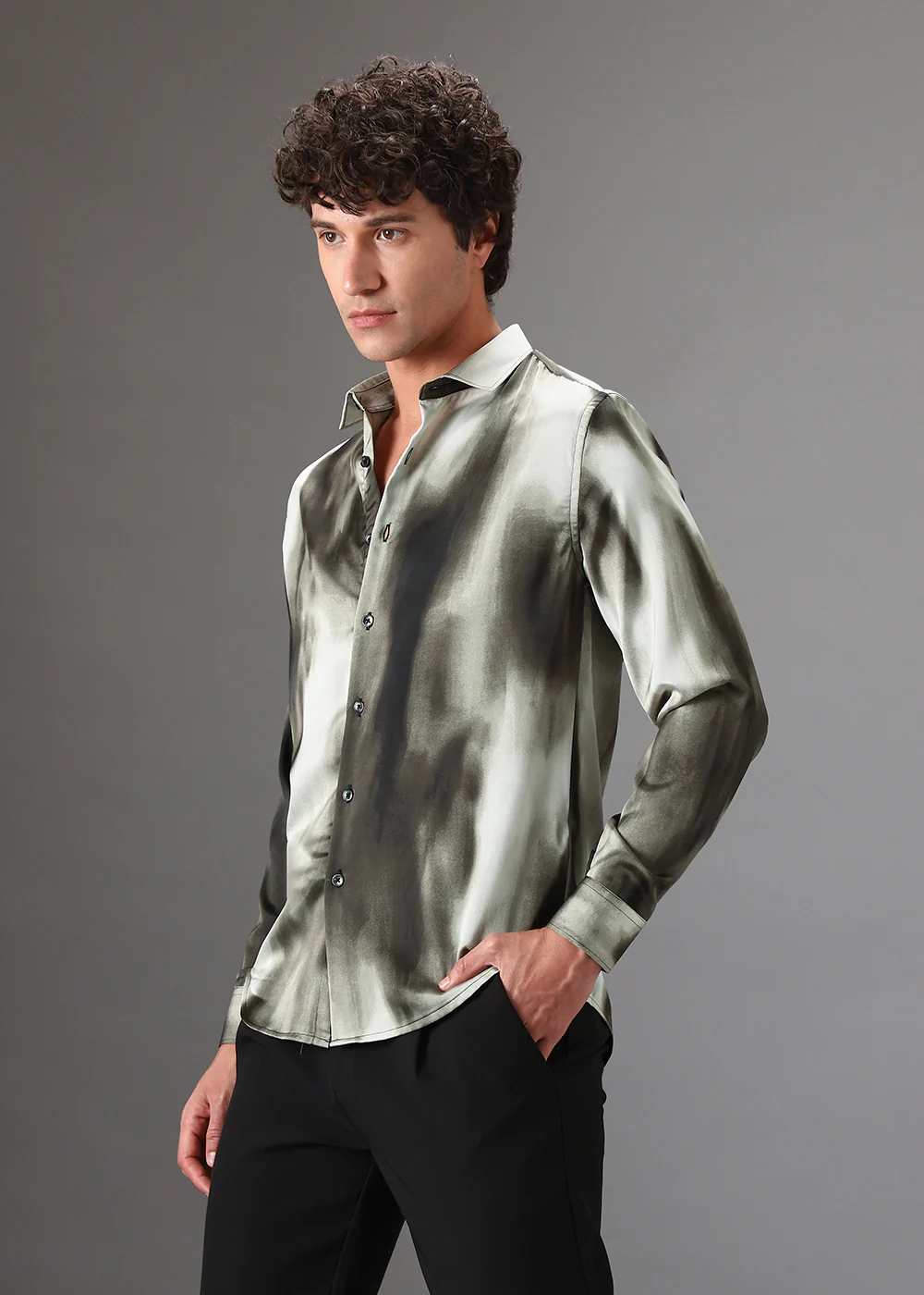 Olive Green Abstract Printed Shirt - Image 5
