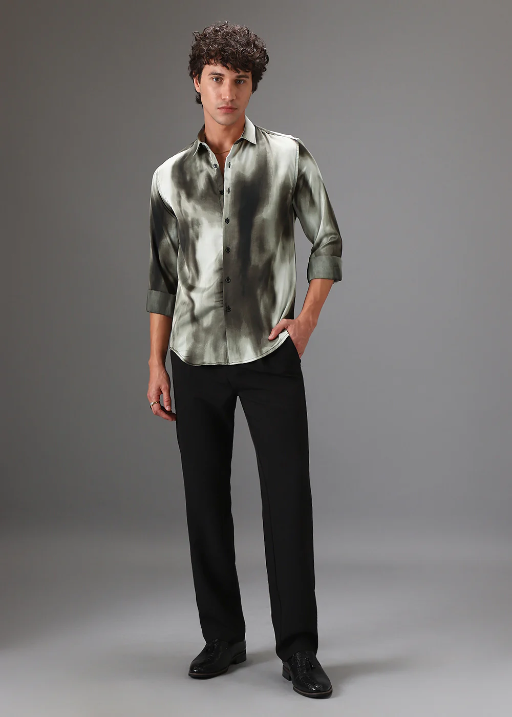Olive Green Abstract Printed Shirt - Image 6