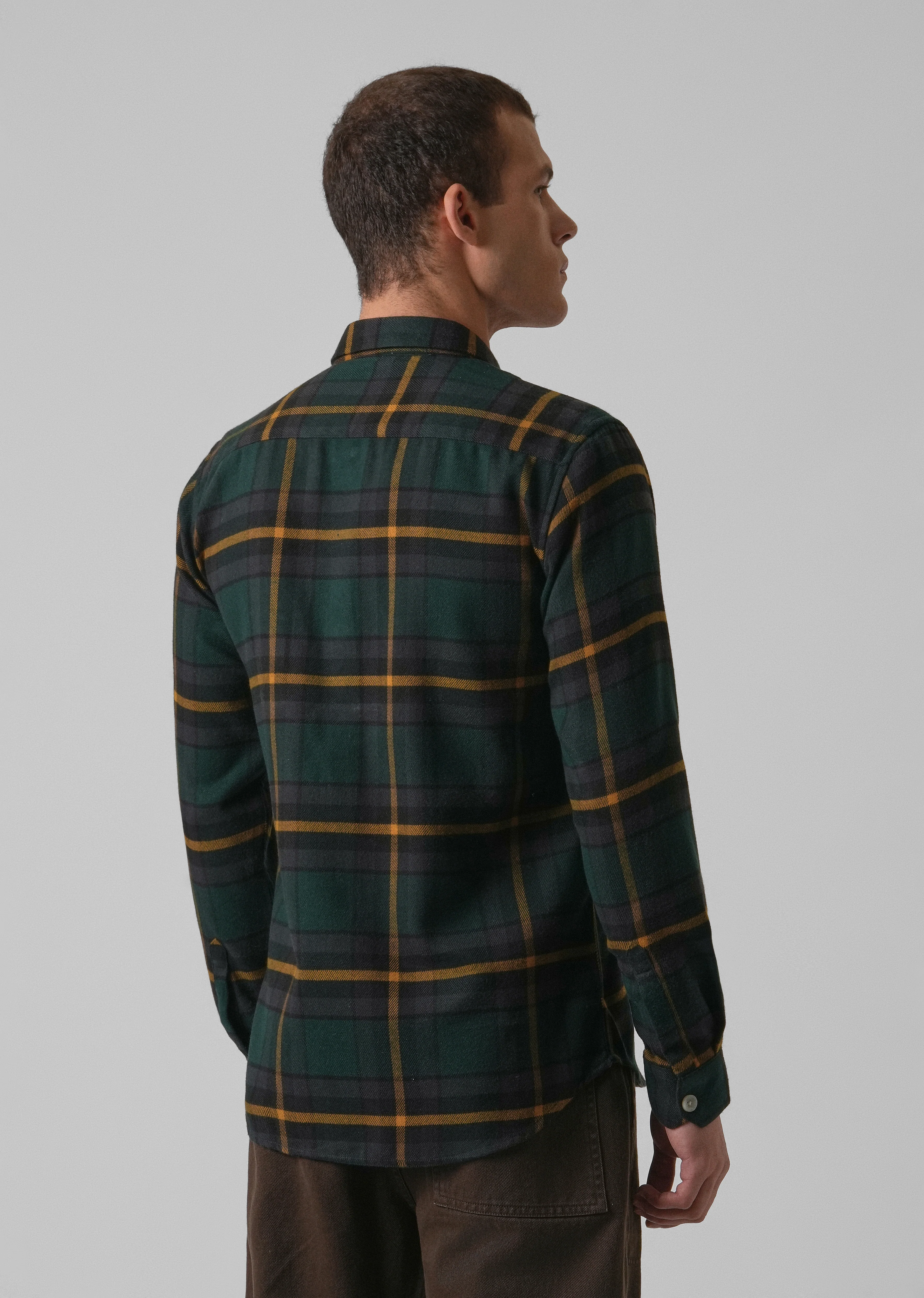 Olive Green Brushed Cotton Check Shirt - Image 2