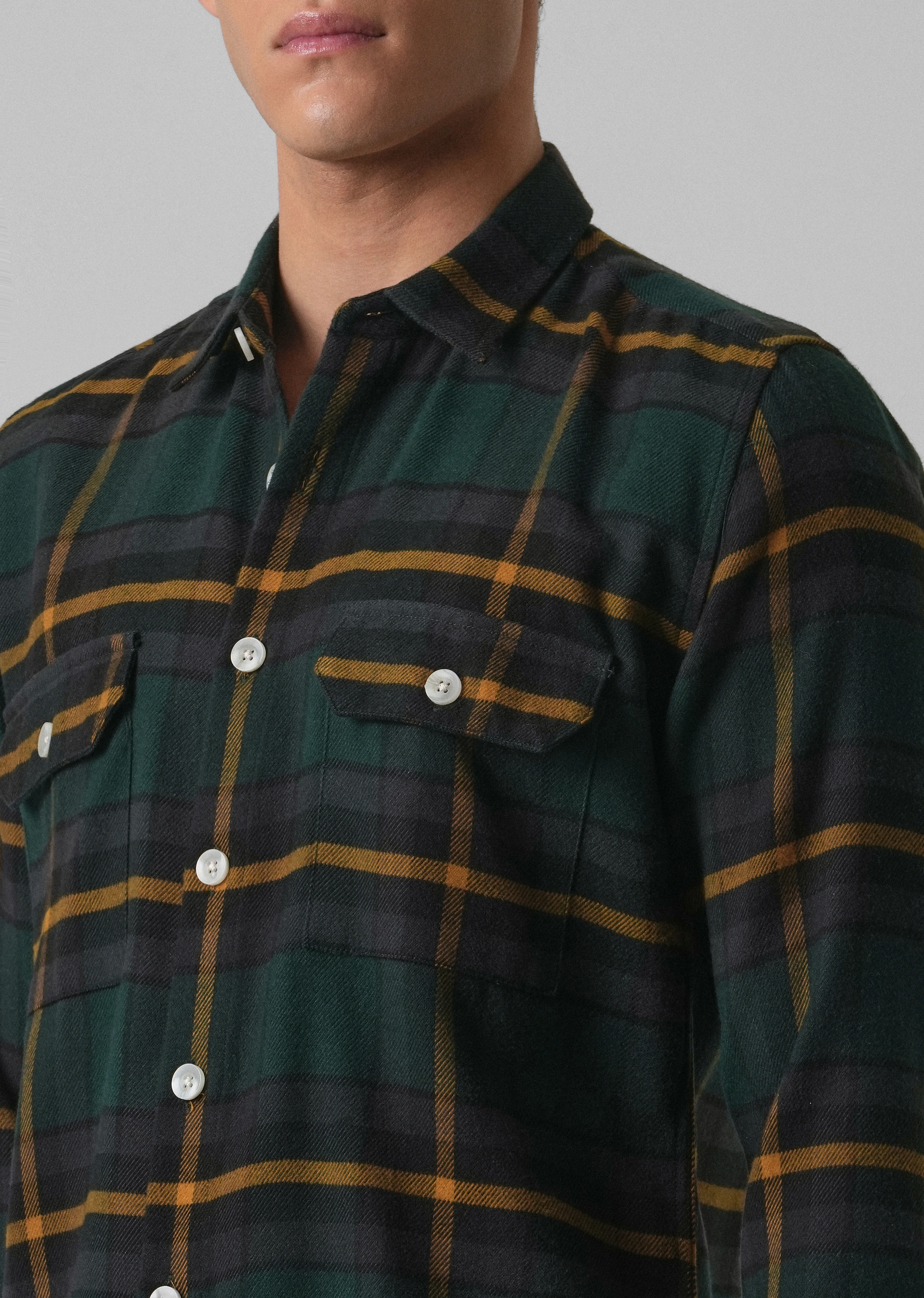 Olive Green Brushed Cotton Check Shirt - Image 5